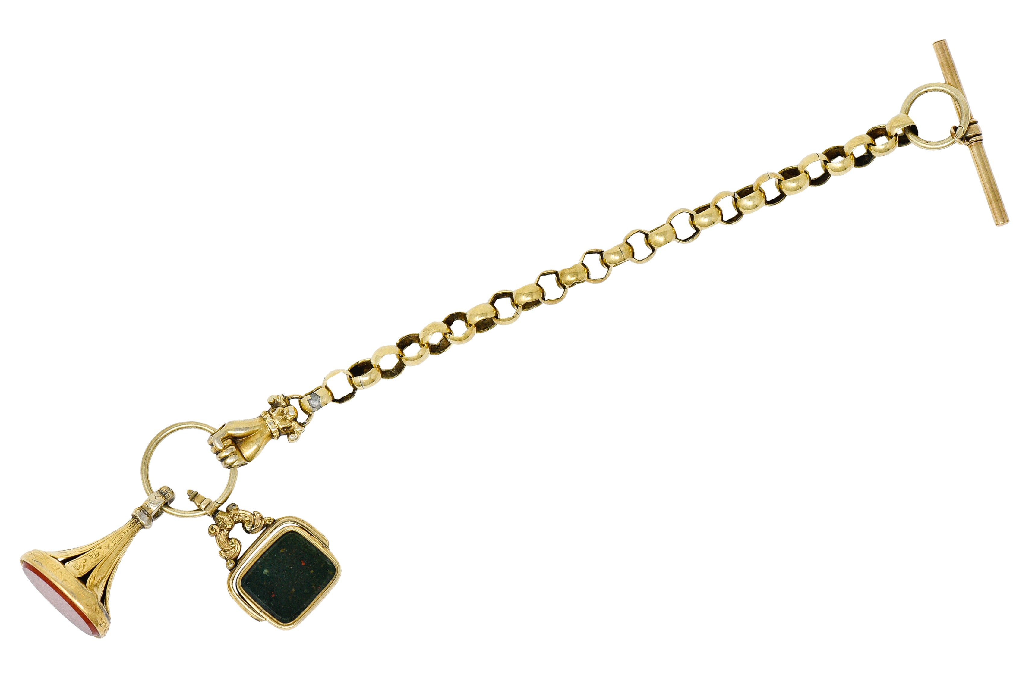 Georgian 14 & 18 Karat Gold Fob Charm Hand Braceletbracelet - Wilson's Estate Jewelry