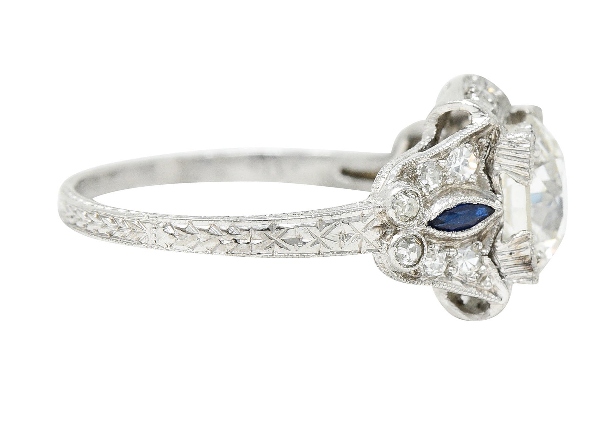 Art Deco 2.01 CTW Diamond Sapphire Platinum Engagement RingRing - Wilson's Estate Jewelry