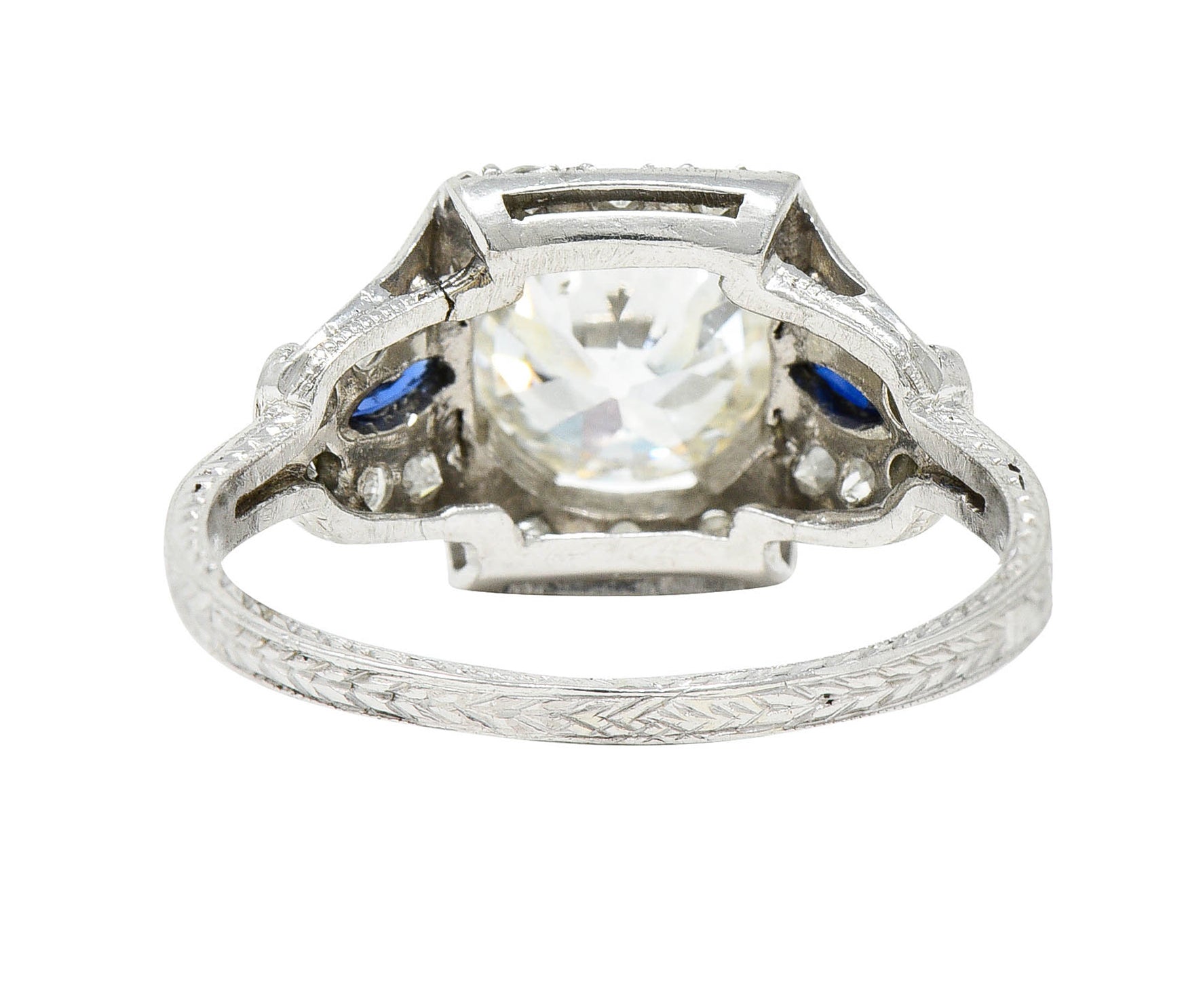 Art Deco 2.01 CTW Diamond Sapphire Platinum Engagement RingRing - Wilson's Estate Jewelry