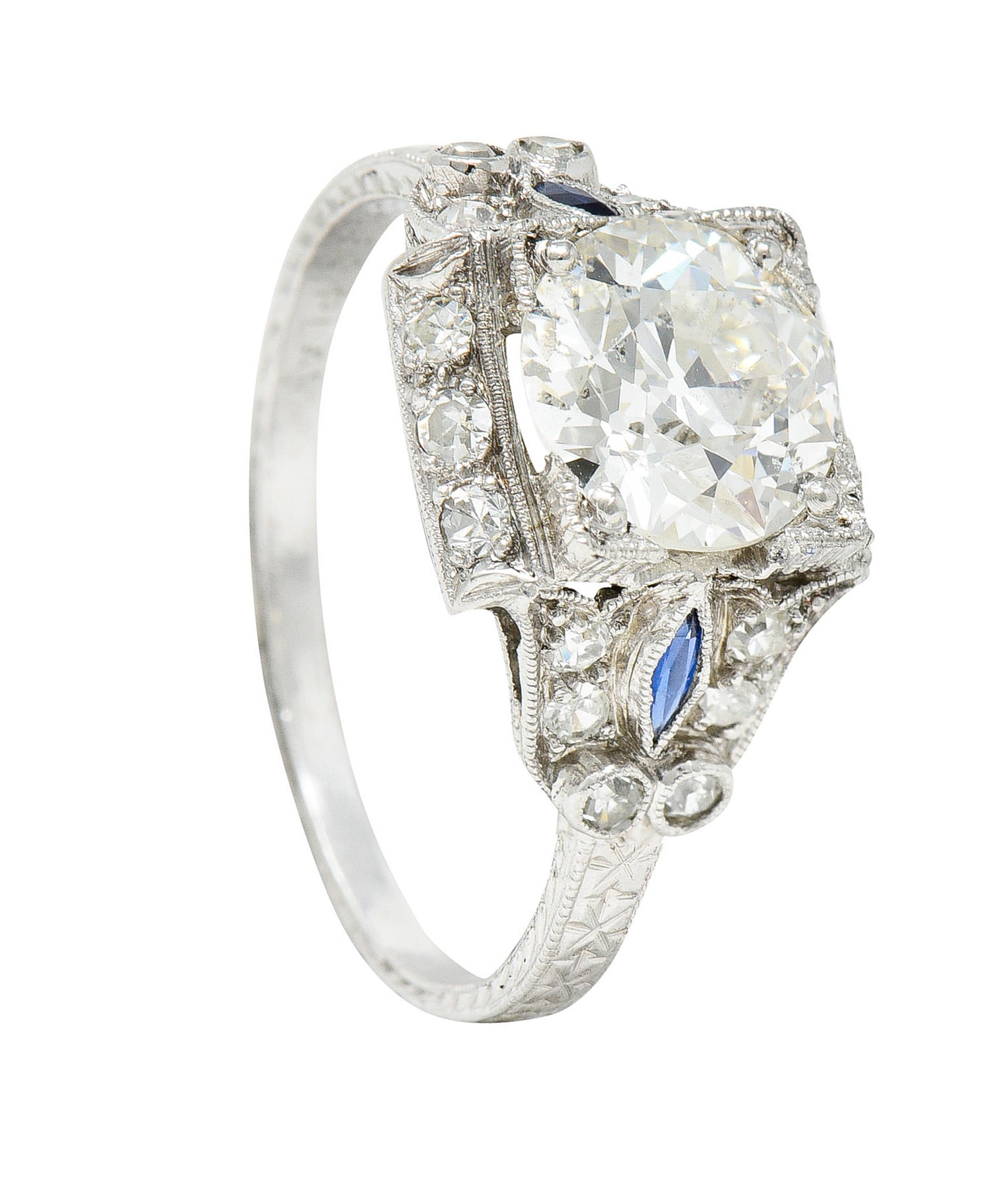 Art Deco 2.01 CTW Diamond Sapphire Platinum Engagement RingRing - Wilson's Estate Jewelry