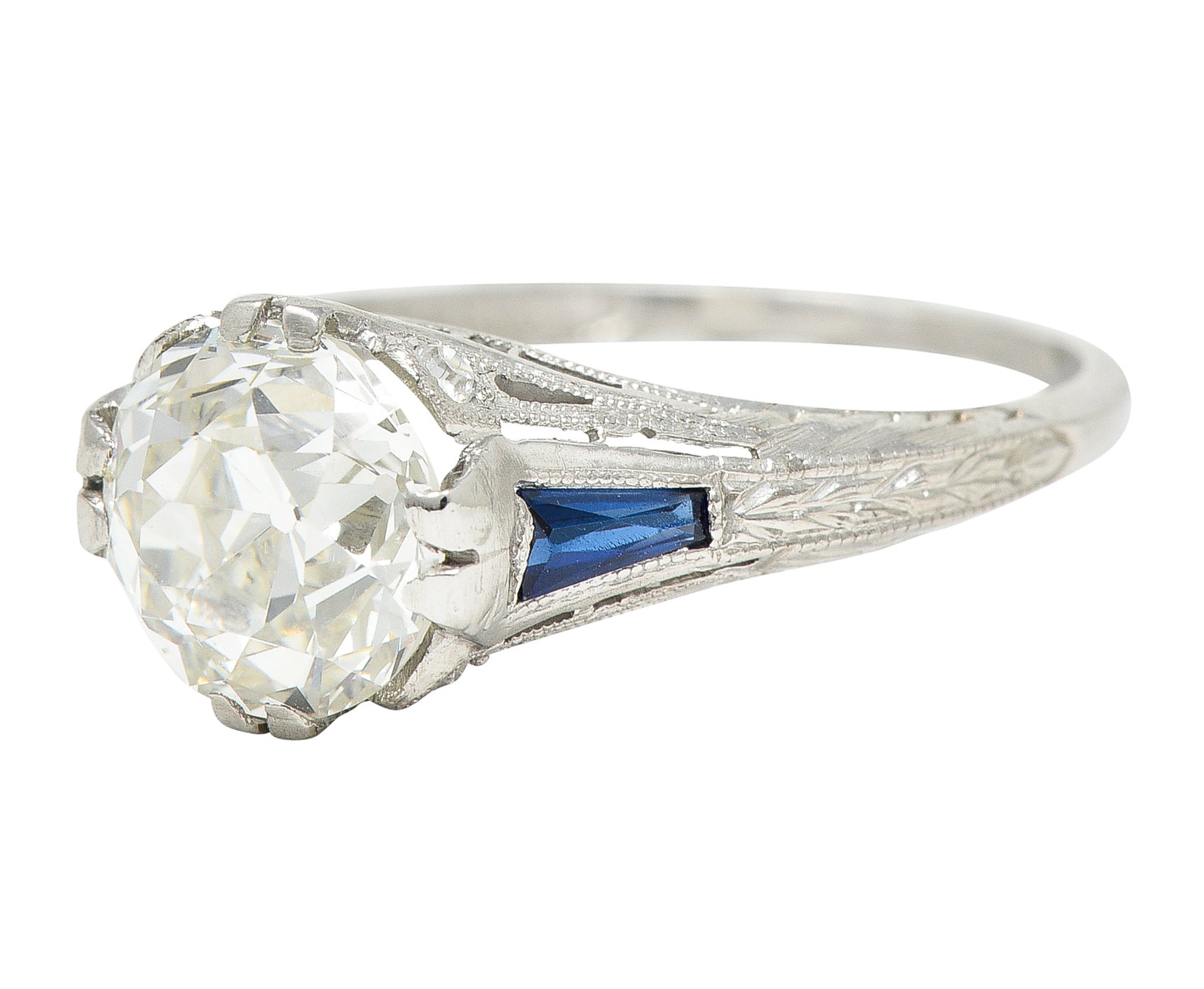 Art Deco 1.95 CTW Diamond Sapphire Platinum Engagement Ring GIA Wilson's Estate Jewelry