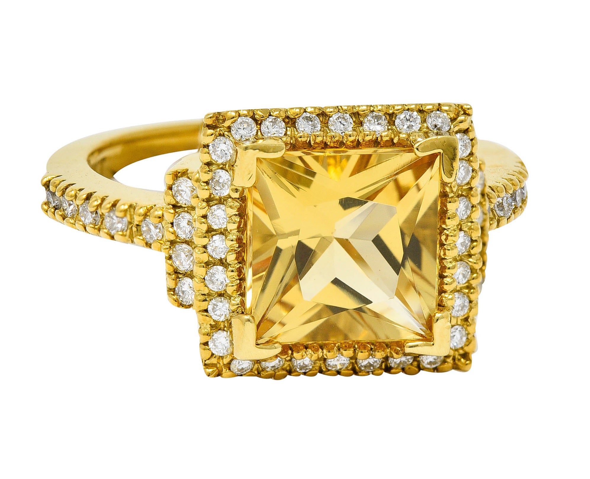 Heliodor Golden Beryl Diamond Halo 18 Karat Gold Gemstone RingRing - Wilson's Estate Jewelry