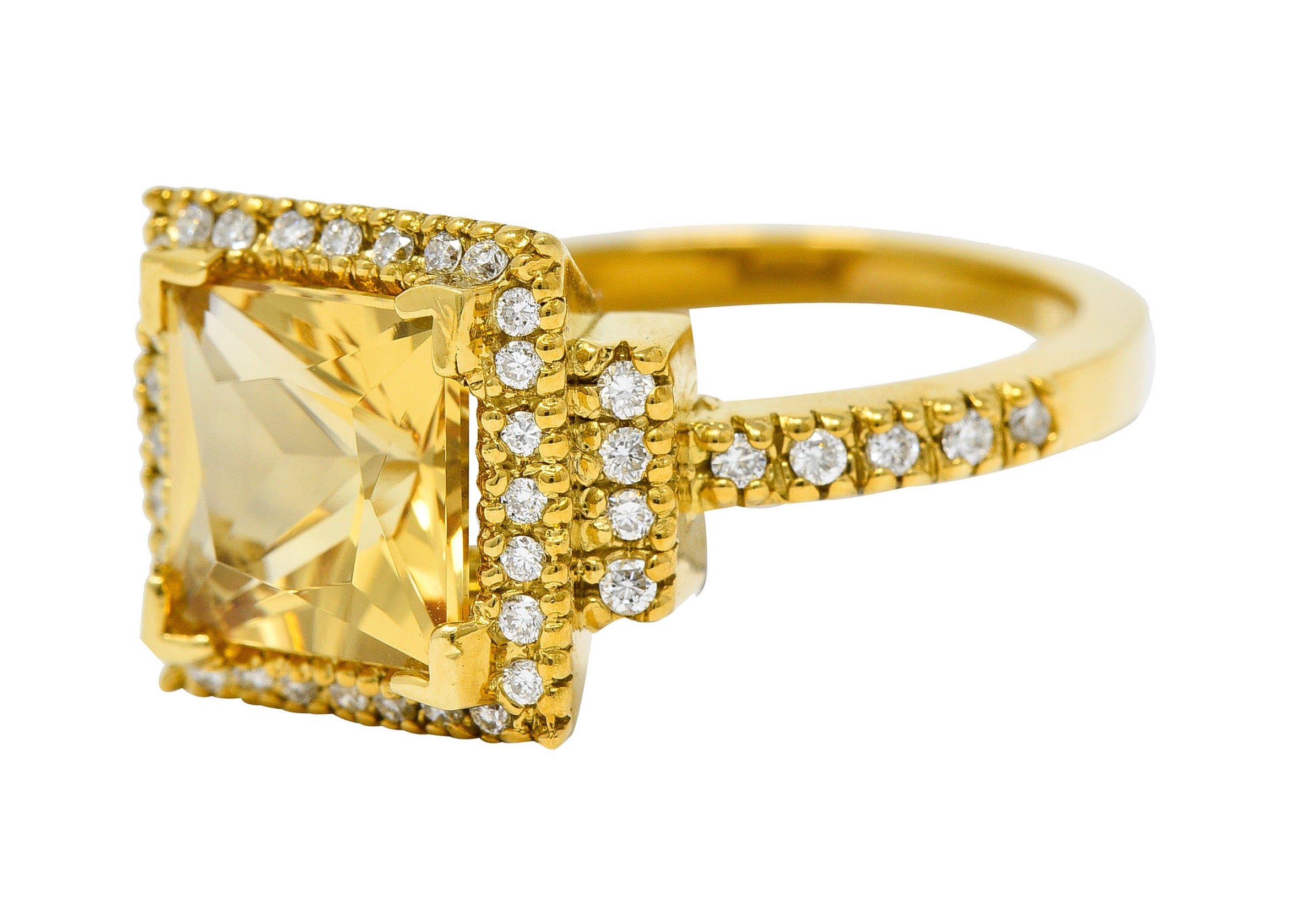 Heliodor Golden Beryl Diamond Halo 18 Karat Gold Gemstone RingRing - Wilson's Estate Jewelry