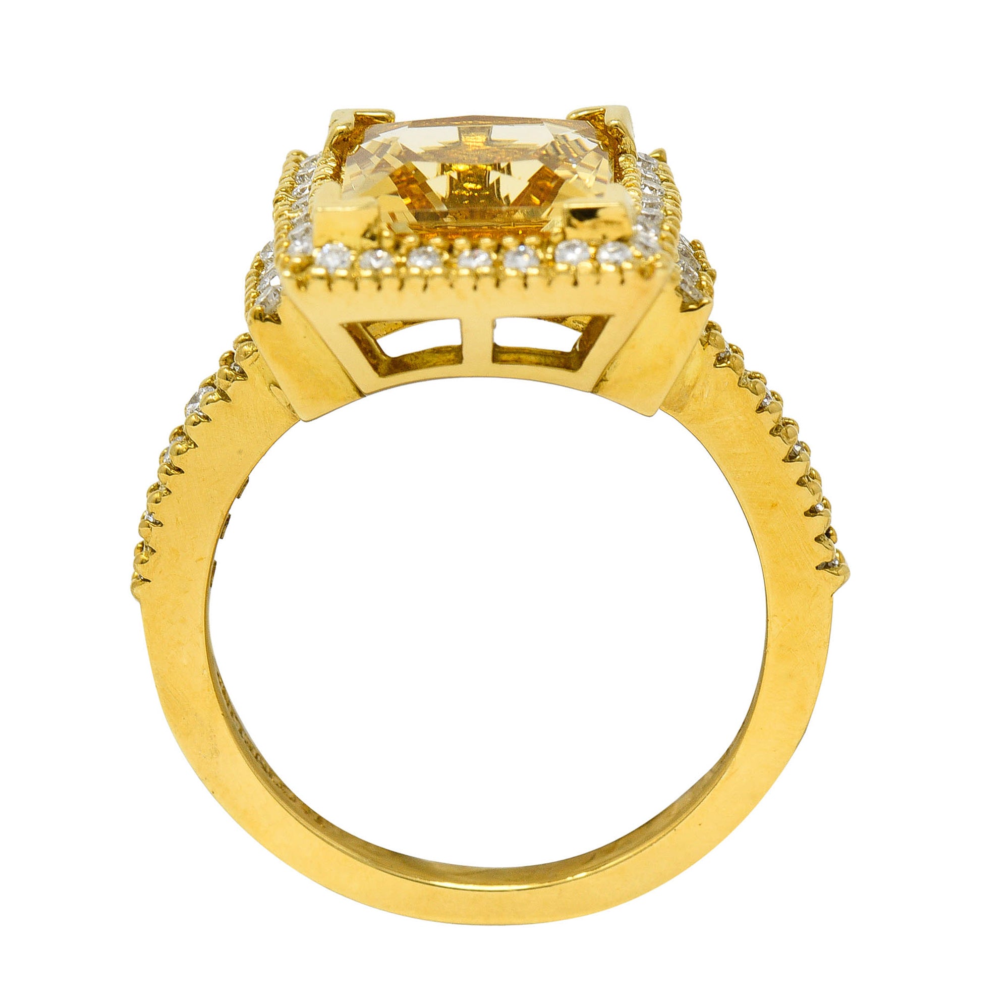 Heliodor Golden Beryl Diamond Halo 18 Karat Gold Gemstone RingRing - Wilson's Estate Jewelry