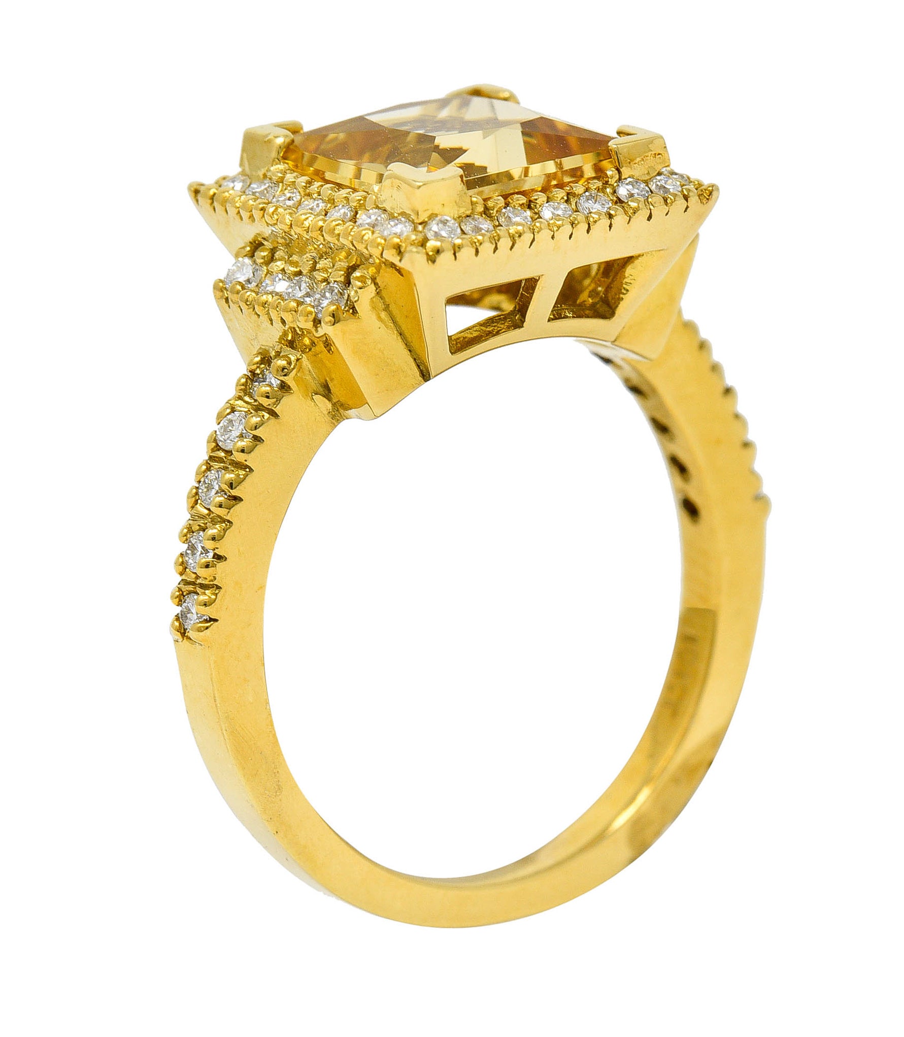 Heliodor Golden Beryl Diamond Halo 18 Karat Gold Gemstone RingRing - Wilson's Estate Jewelry