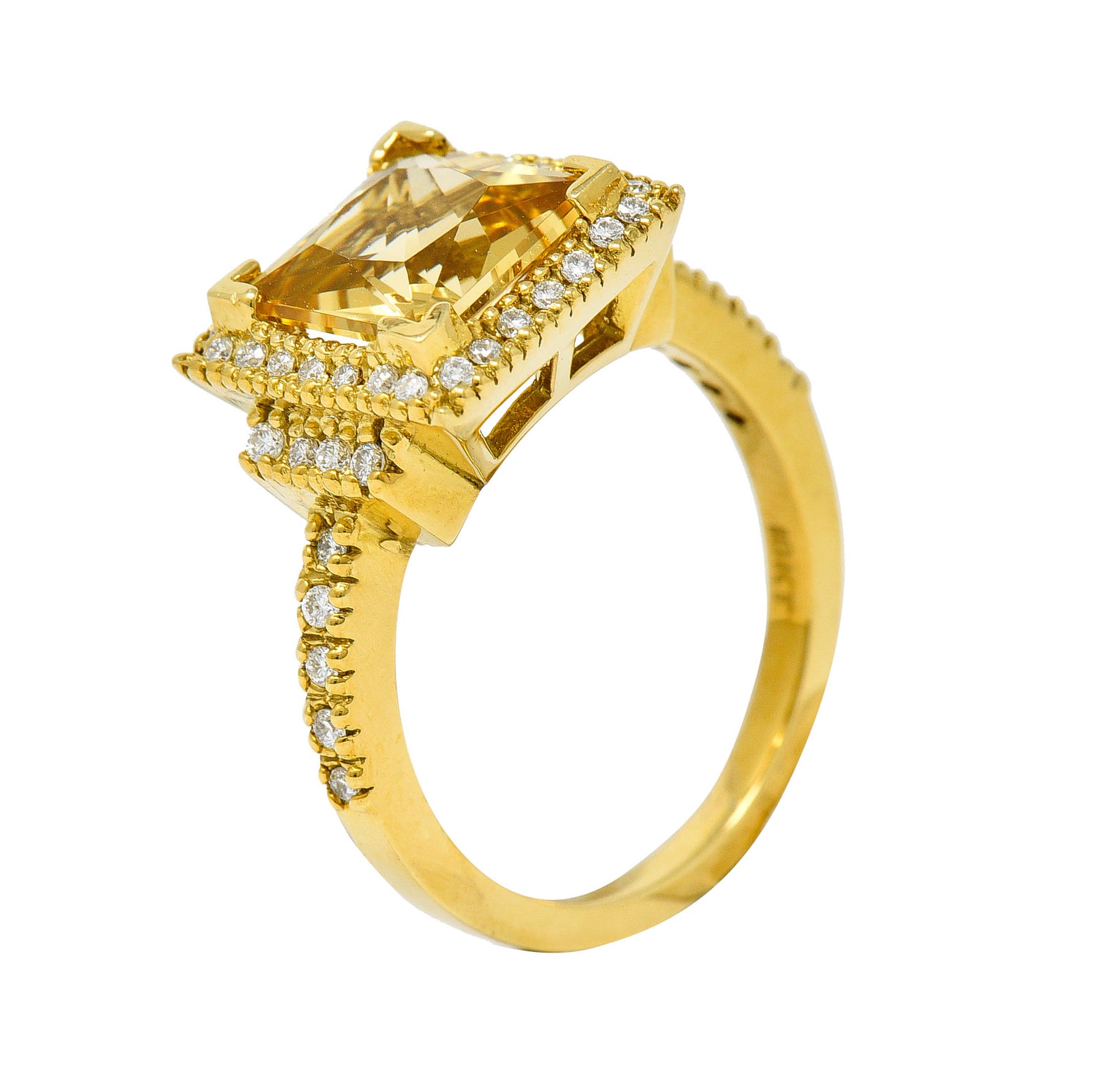 Heliodor Golden Beryl Diamond Halo 18 Karat Gold Gemstone RingRing - Wilson's Estate Jewelry