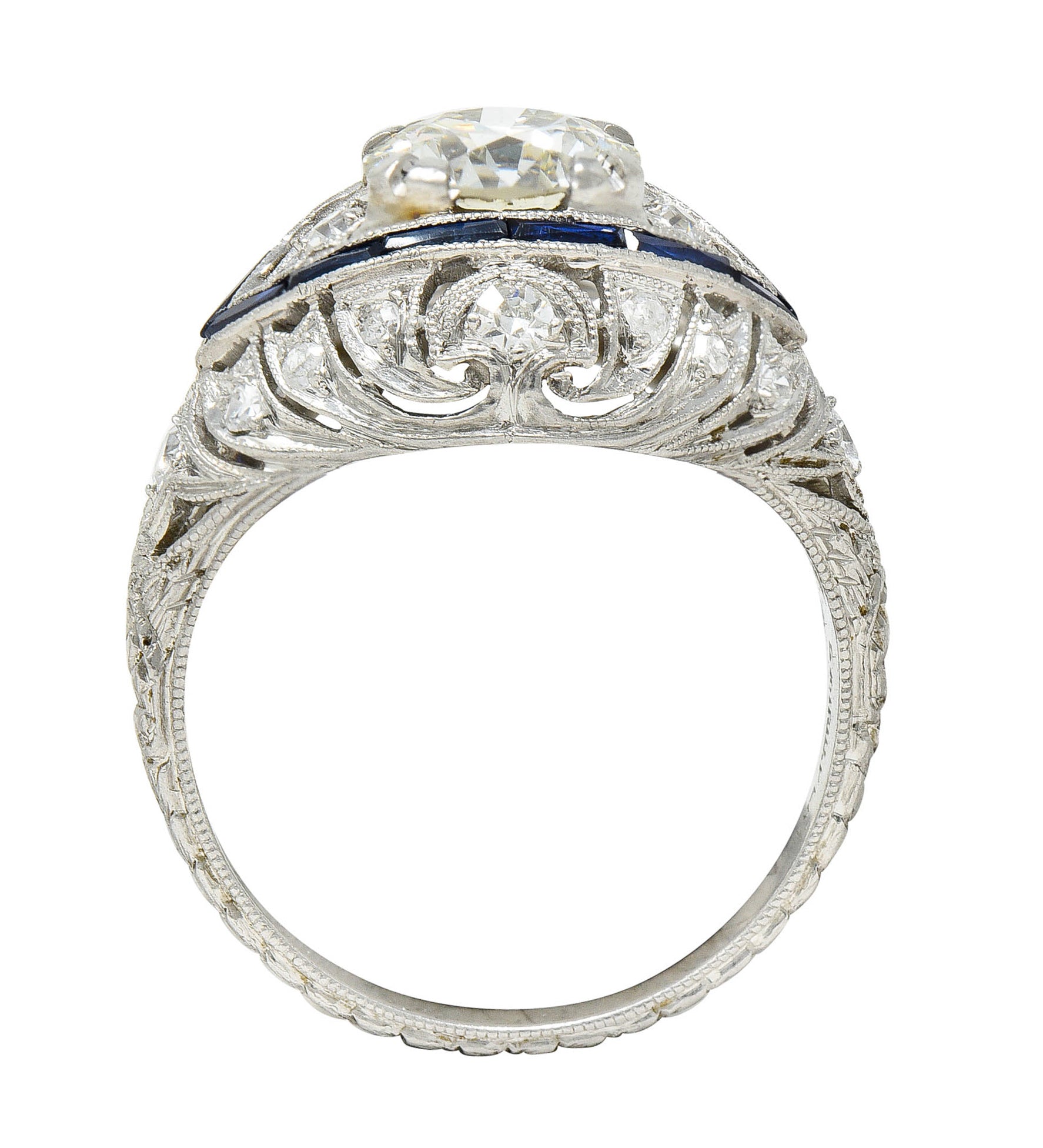 Art Deco 1.80 CTW Old European Cut Diamond Sapphire Platinum Engagement RingRing - Wilson's Estate Jewelry