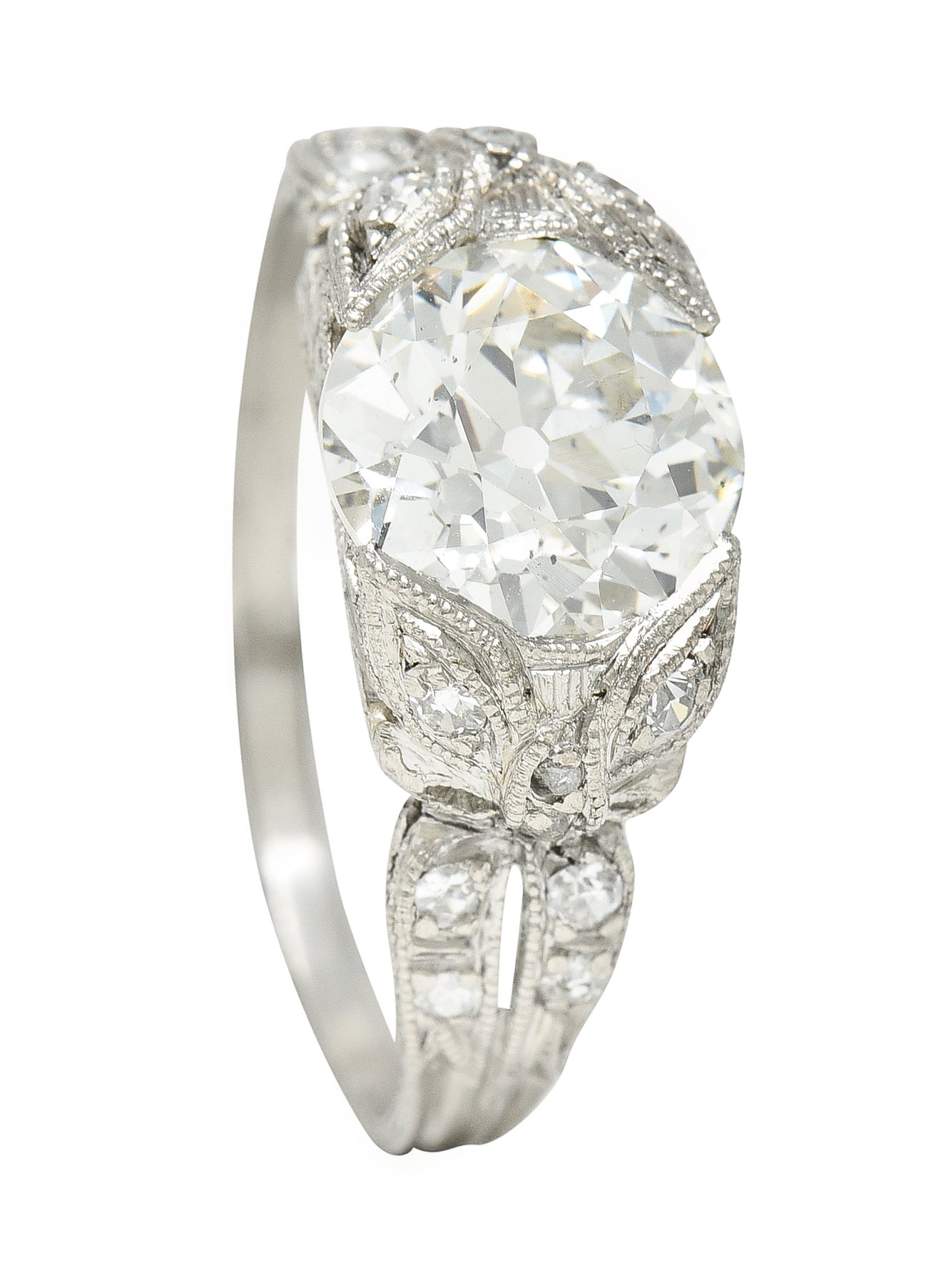 Belle Epoque Antique 2.28 CTW Old European Diamond Platinum Bow Engagement Ring GIA Wilson's Estate Jewelry