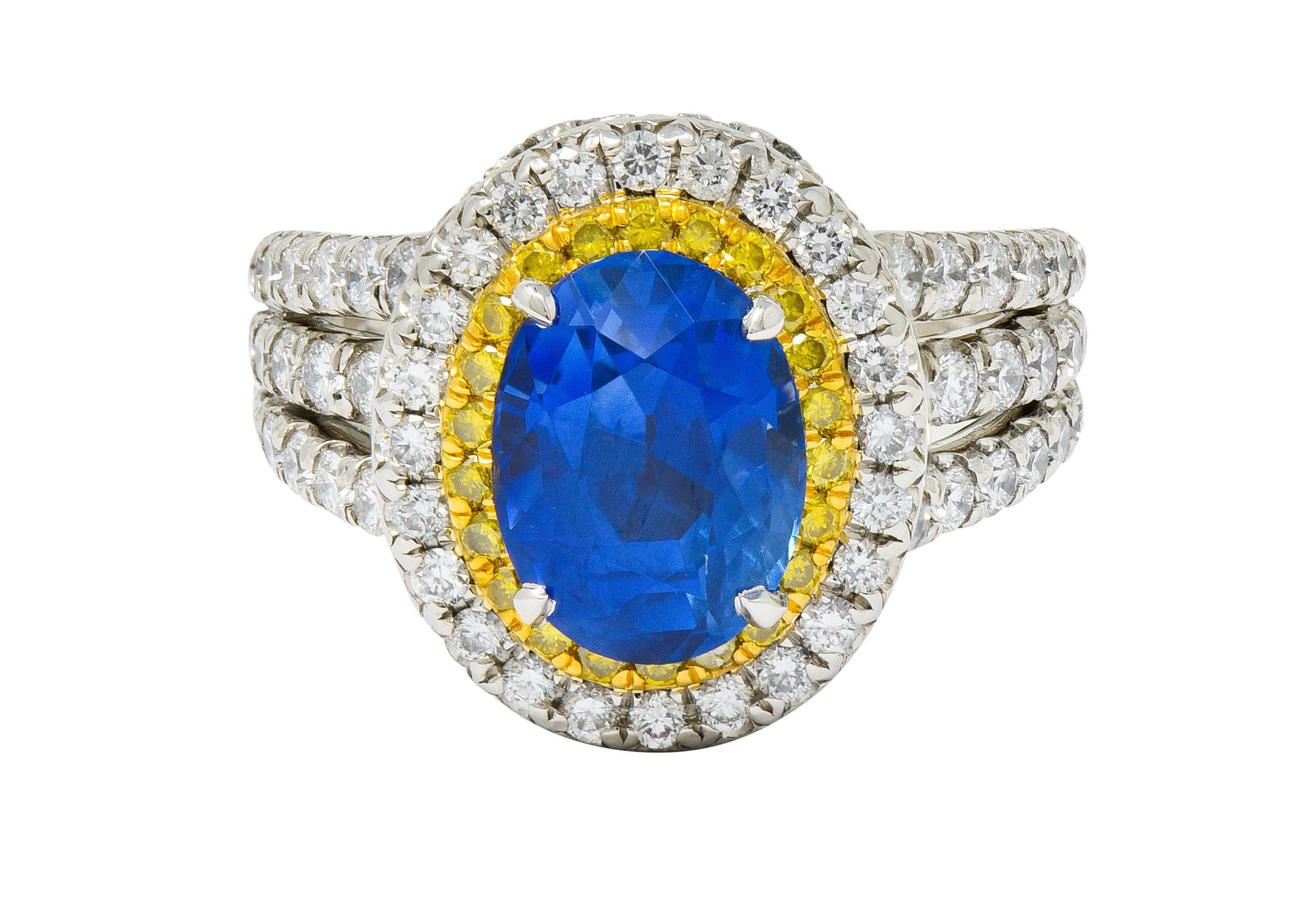 Charles Krypell No Heat Ceylon Sapphire White & Fancy Yellow Diamond Platinum RingRing - Wilson's Estate Jewelry