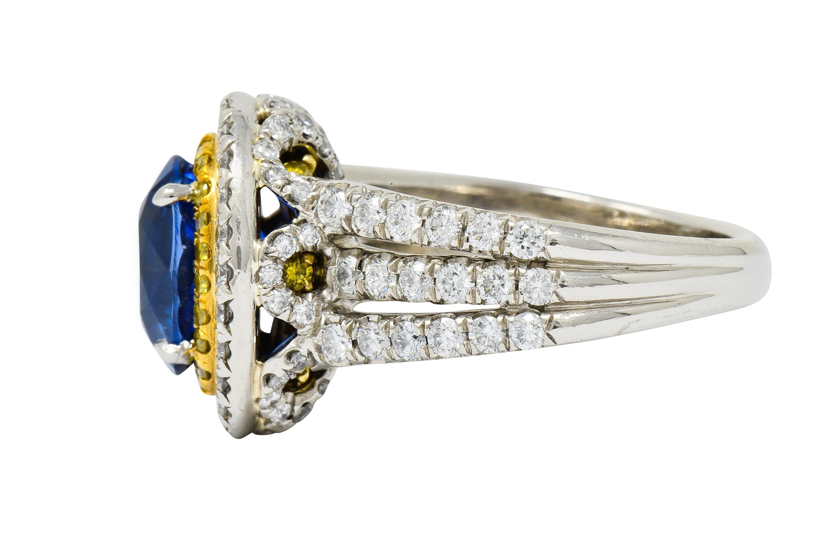 Charles Krypell No Heat Ceylon Sapphire White & Fancy Yellow Diamond Platinum RingRing - Wilson's Estate Jewelry