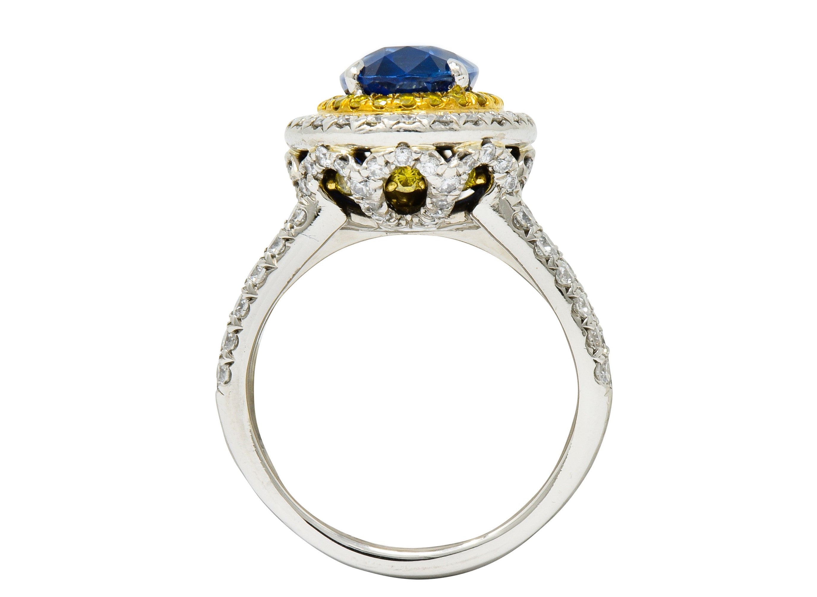 Charles Krypell No Heat Ceylon Sapphire White & Fancy Yellow Diamond Platinum RingRing - Wilson's Estate Jewelry