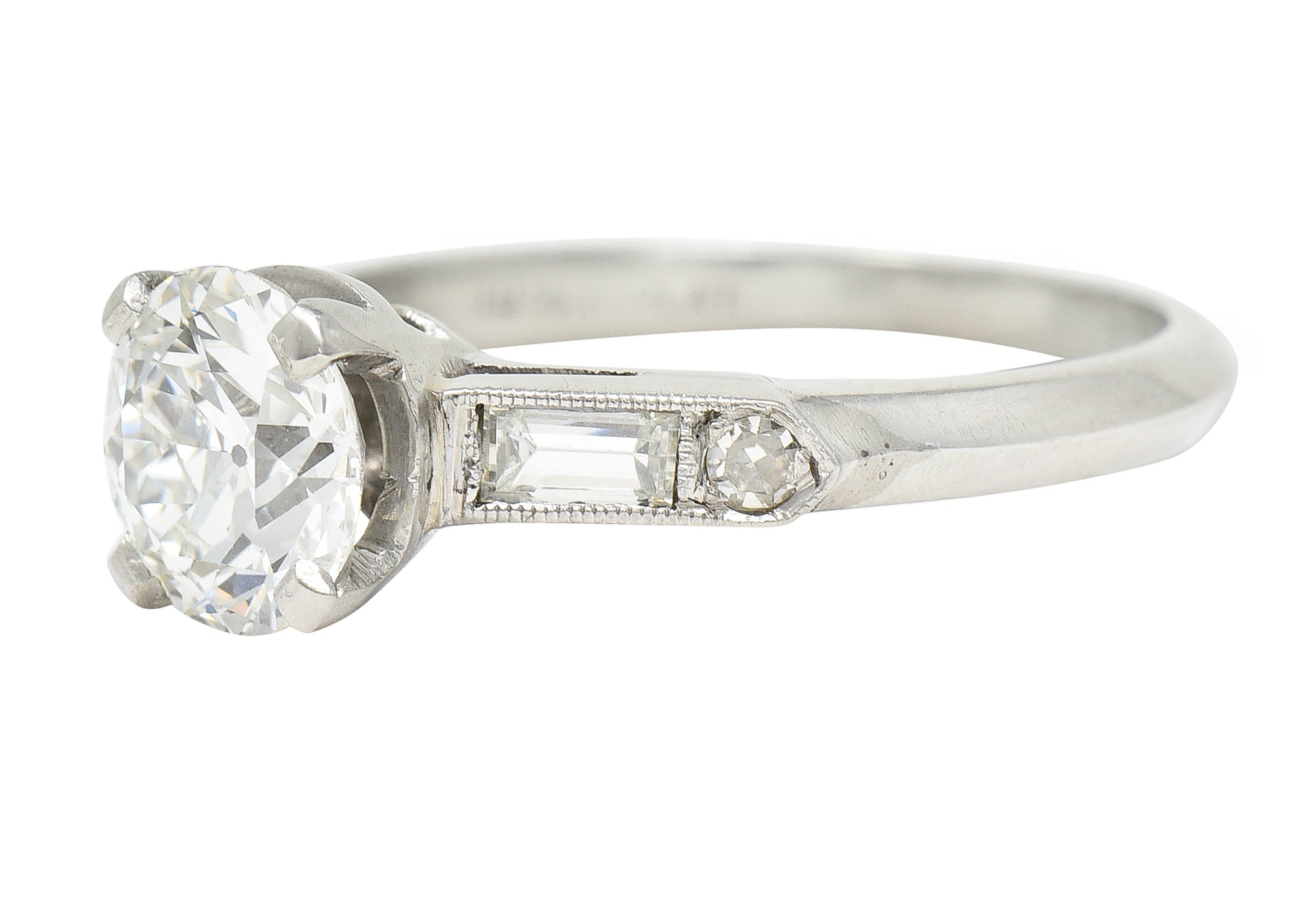 Mid-Century Transitional Cut 1.60 CTW Diamond Platinum Knife Edge Engagement Ring GIA Wilson's Estate Jewelry