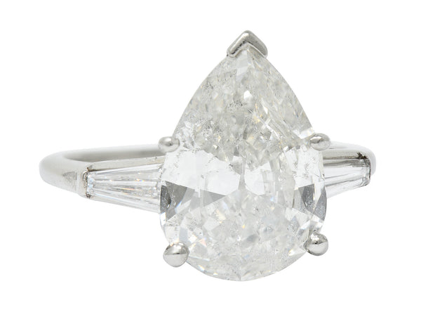 1950's Mid-Century 4.39 CTW Pear Cut Diamond Platinum Engagement Ring GIARing - Wilson's Estate Jewelry