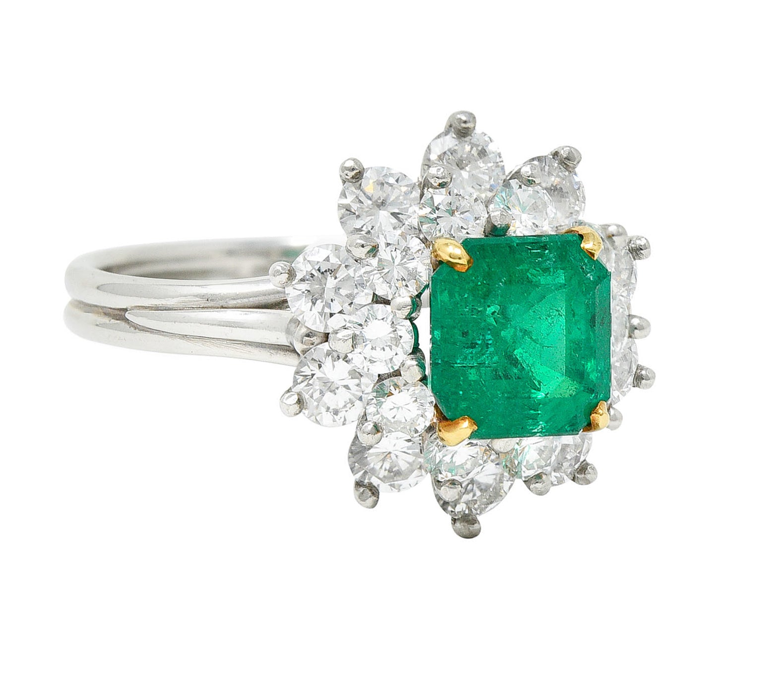 1950's Tiffany & Co. 2.45 CTW Emerald Diamond Platinum Cluster RingRing - Wilson's Estate Jewelry