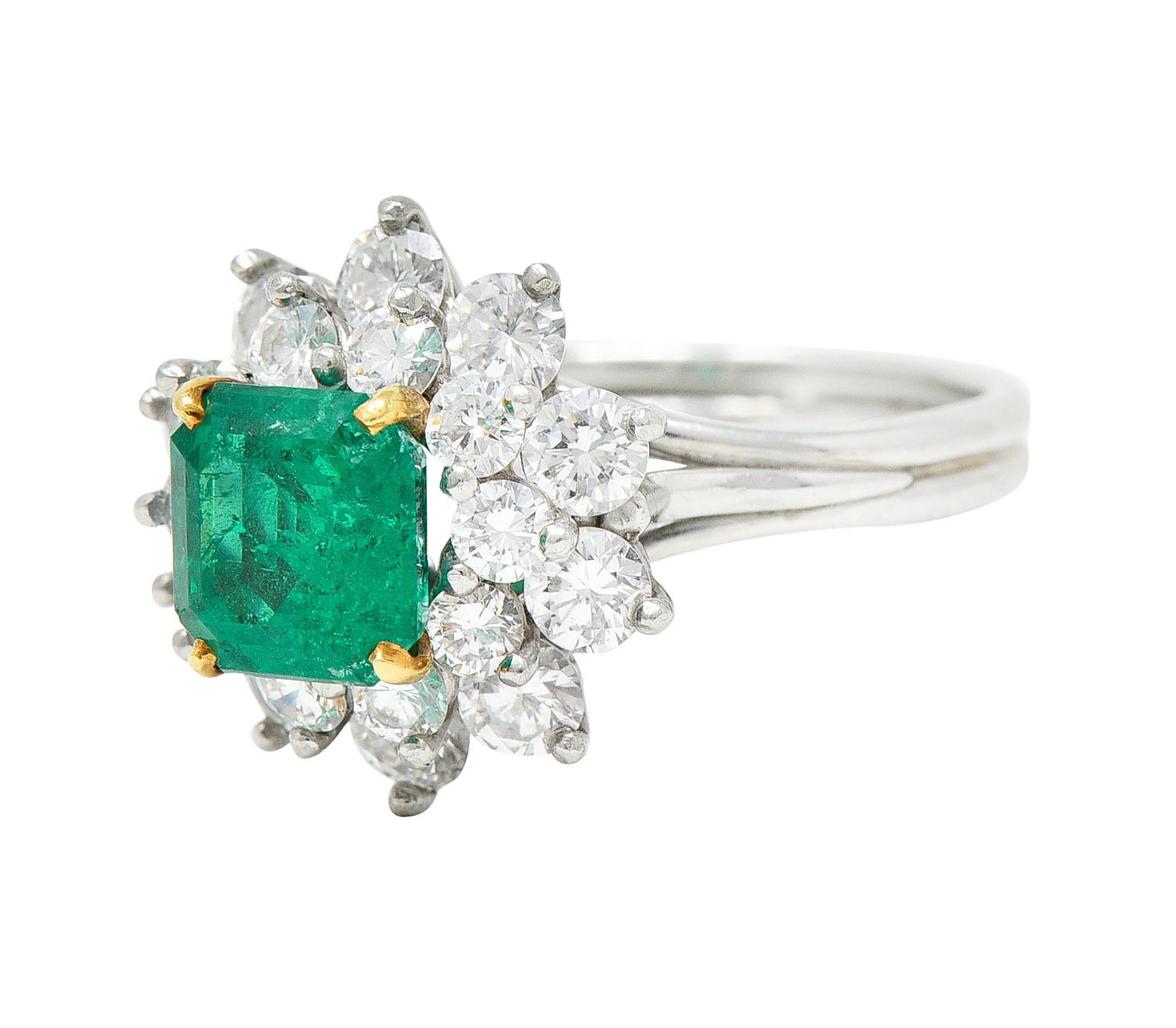 1950's Tiffany & Co. 2.45 CTW Emerald Diamond Platinum Cluster RingRing - Wilson's Estate Jewelry