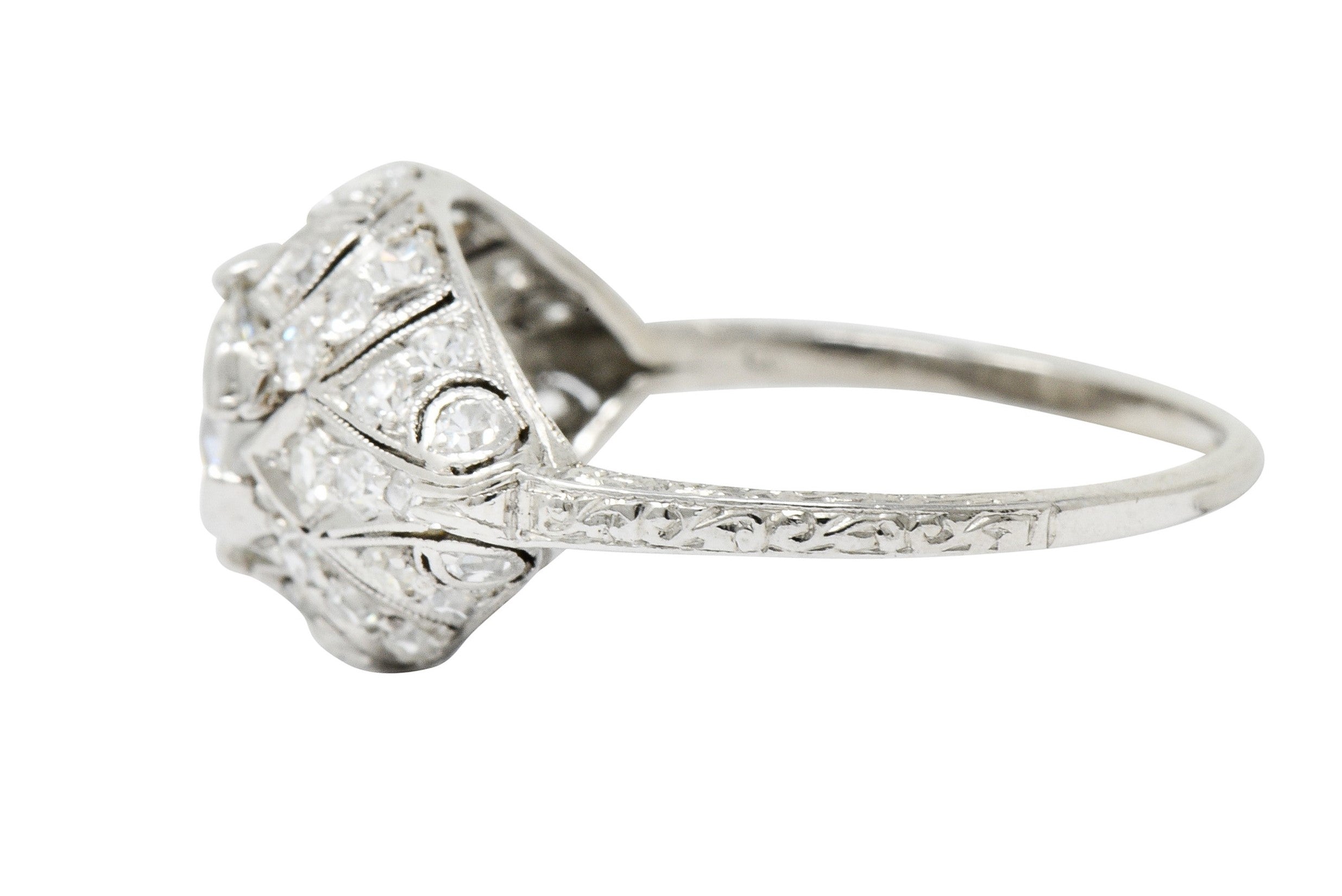 Edwardian 1.95 CTW Diamond Platinum Scrolled Engagement Ring GIARing - Wilson's Estate Jewelry