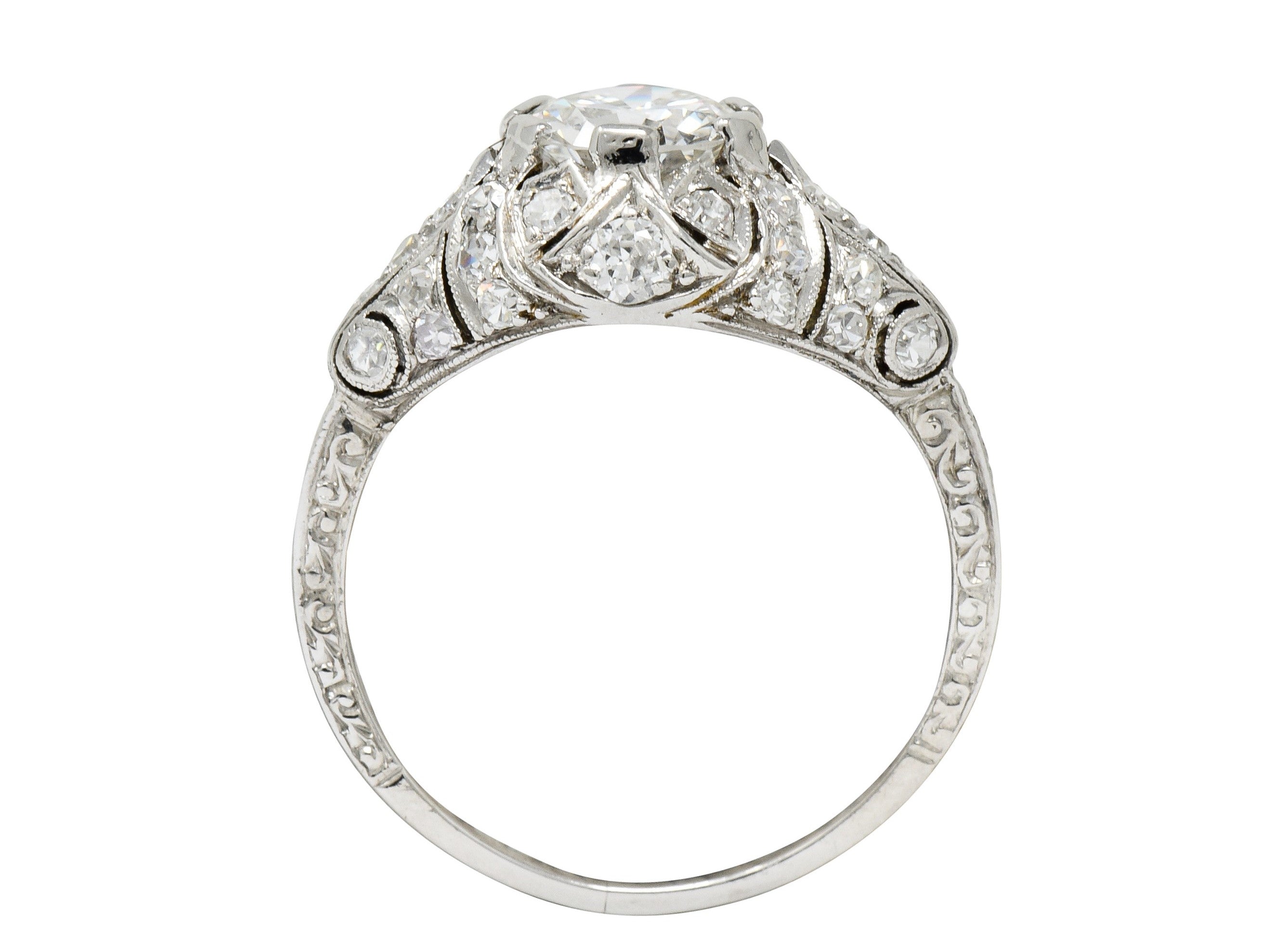 Edwardian 1.95 CTW Diamond Platinum Scrolled Engagement Ring GIARing - Wilson's Estate Jewelry