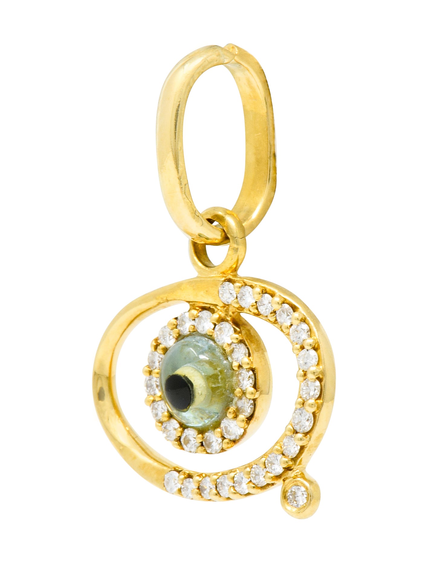 Protective Contemporary Diamond 18 Karat Gold Evil Eye Charm - Wilson's Estate Jewelry