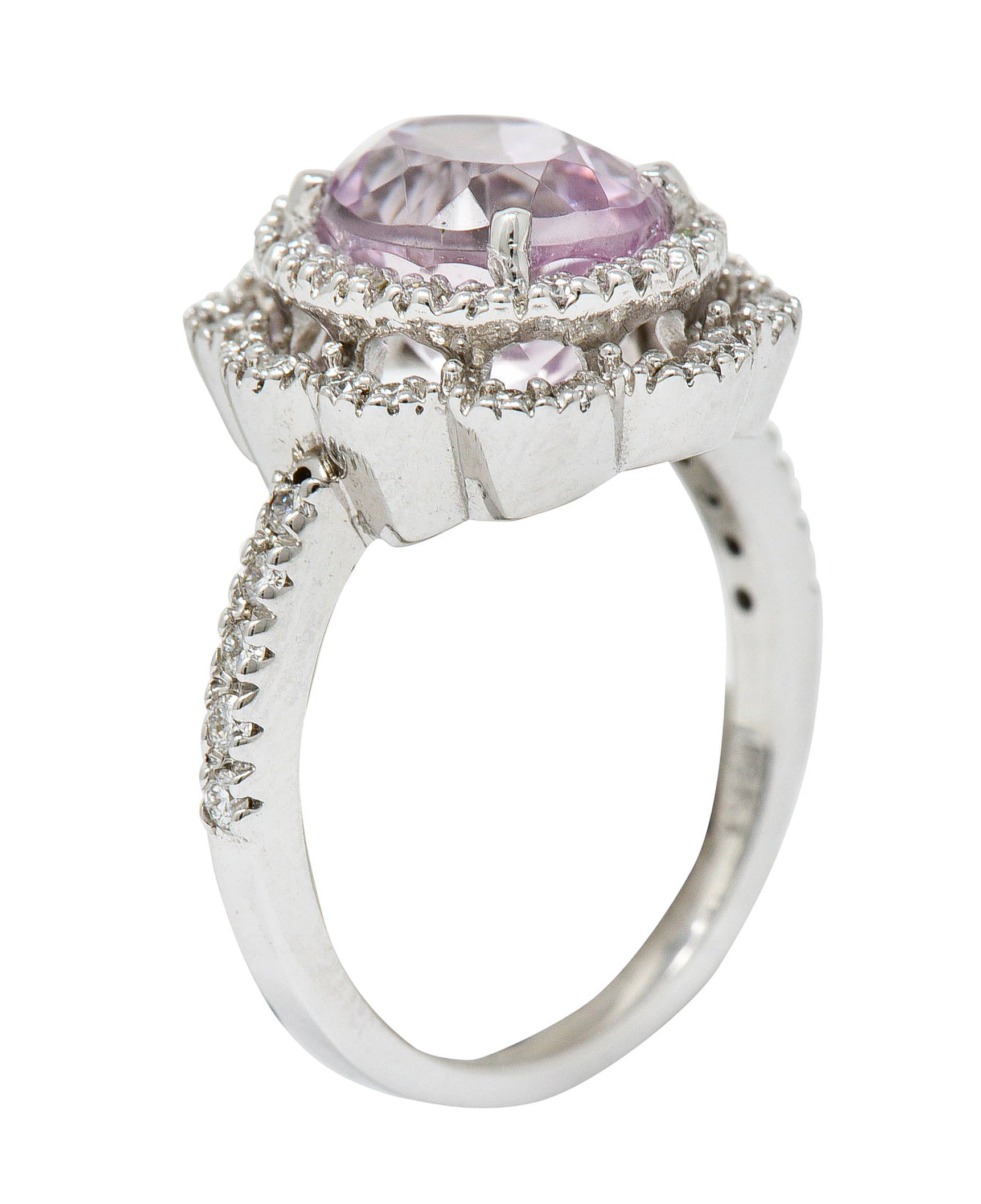 Brilliant Kunzite Diamond 18 Karat White Gold Floral Cluster RingRing - Wilson's Estate Jewelry