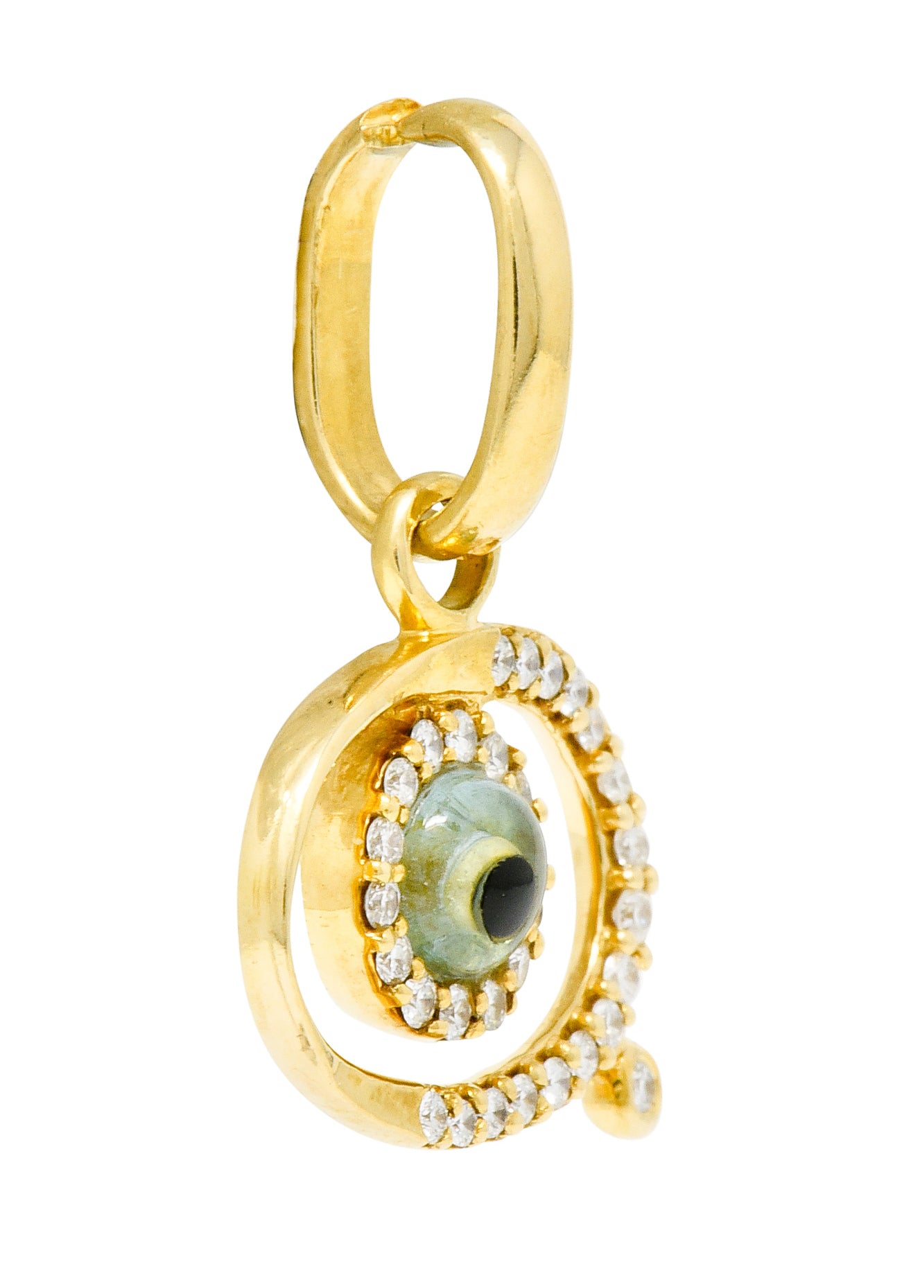 Protective Contemporary Diamond 18 Karat Gold Evil Eye Charm - Wilson's Estate Jewelry