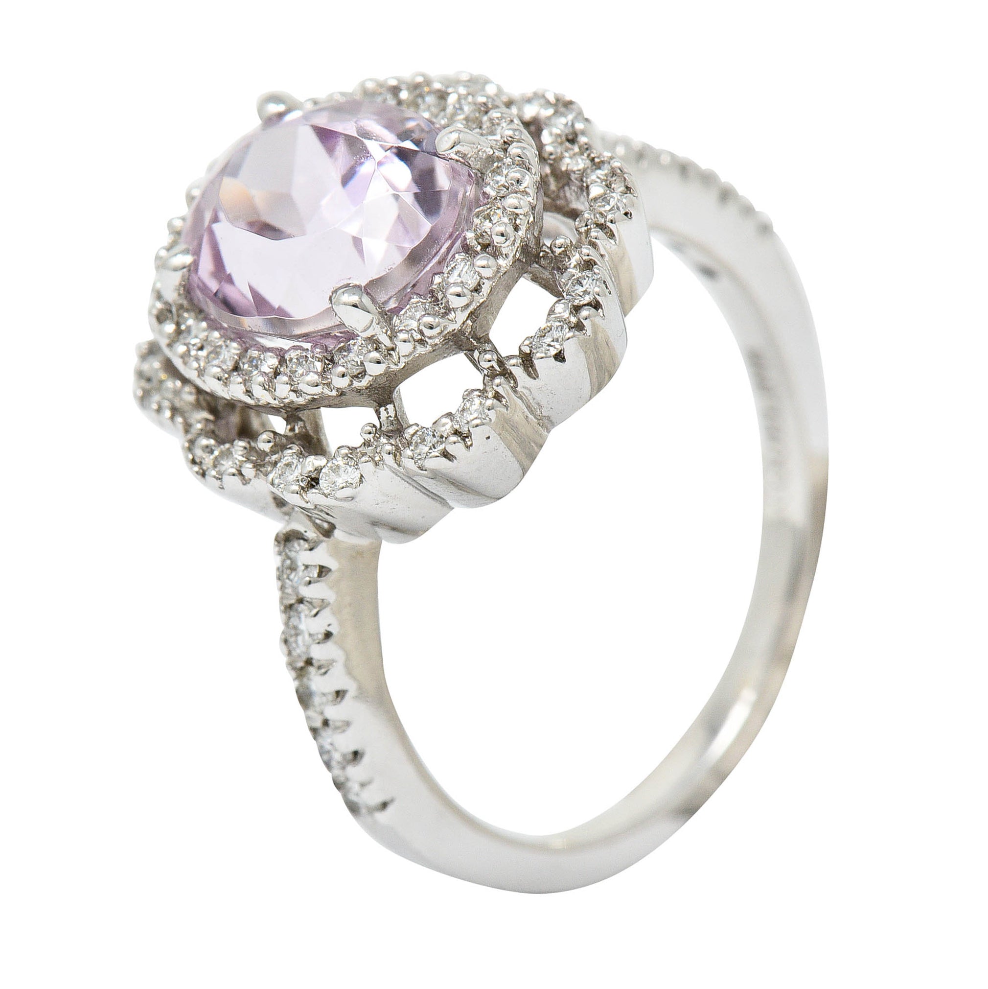 Brilliant Kunzite Diamond 18 Karat White Gold Floral Cluster RingRing - Wilson's Estate Jewelry