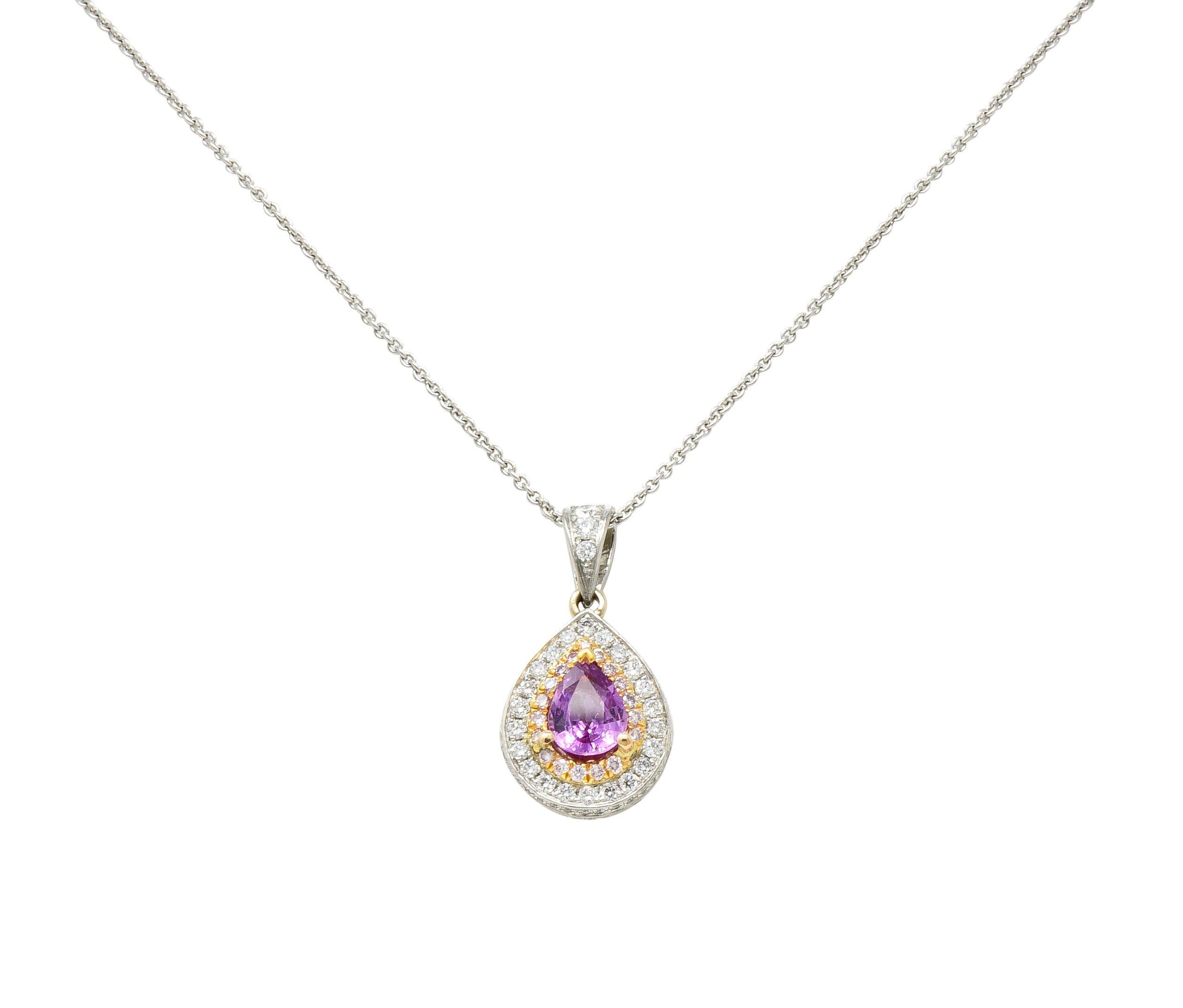 Charles Krypell Pink Sapphire Pink and White Diamond 18 Karat Two-Tone Gold Pear Drop Pendant - Wilson's Estate Jewelry
