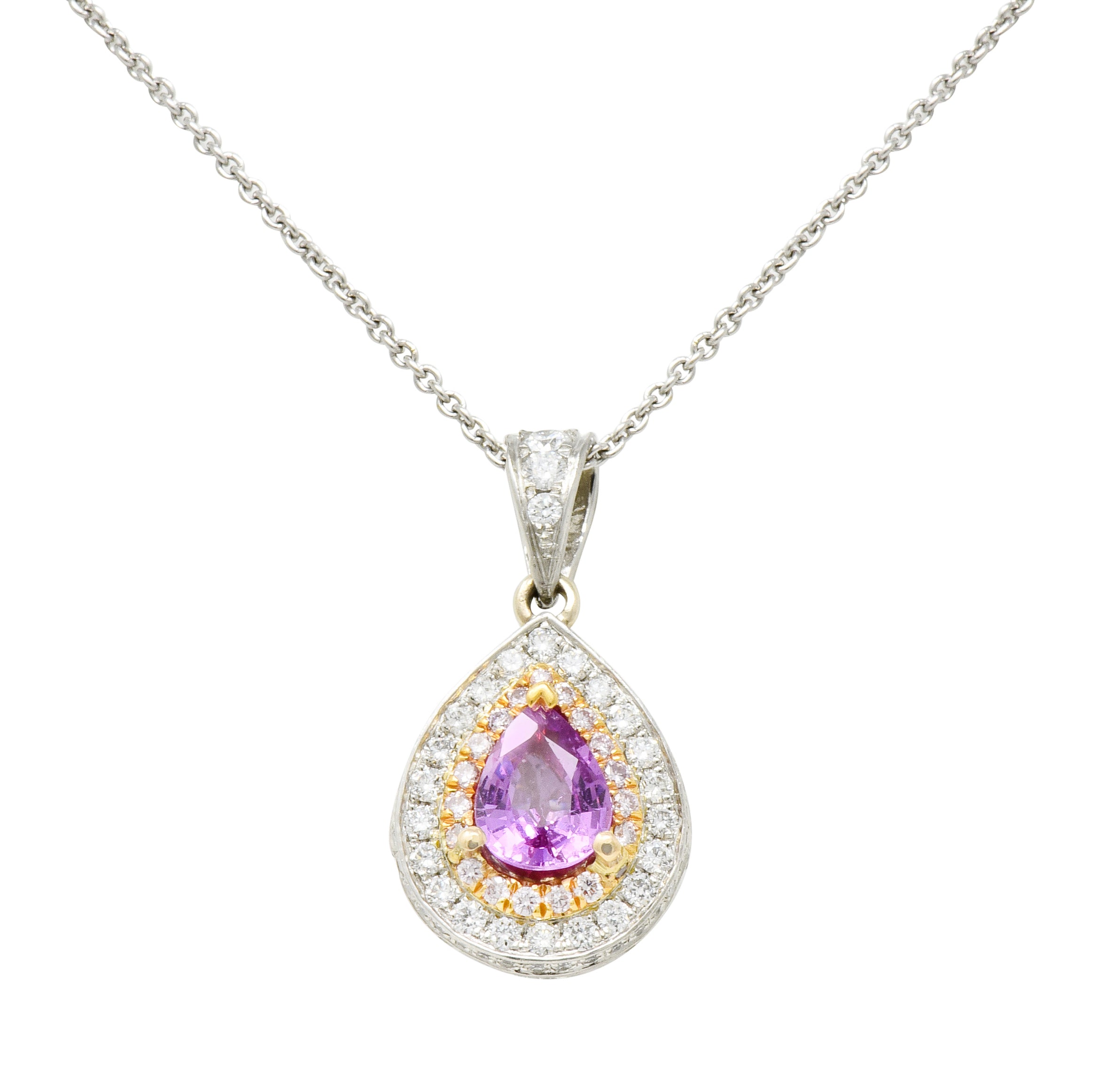 Charles Krypell Pink Sapphire Pink and White Diamond 18 Karat Two-Tone Gold Pear Drop Pendant - Wilson's Estate Jewelry