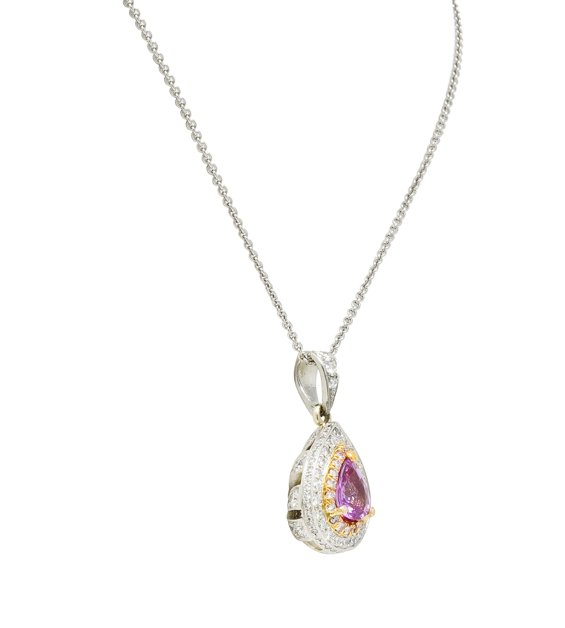 Charles Krypell Pink Sapphire Pink and White Diamond 18 Karat Two-Tone Gold Pear Drop Pendant - Wilson's Estate Jewelry