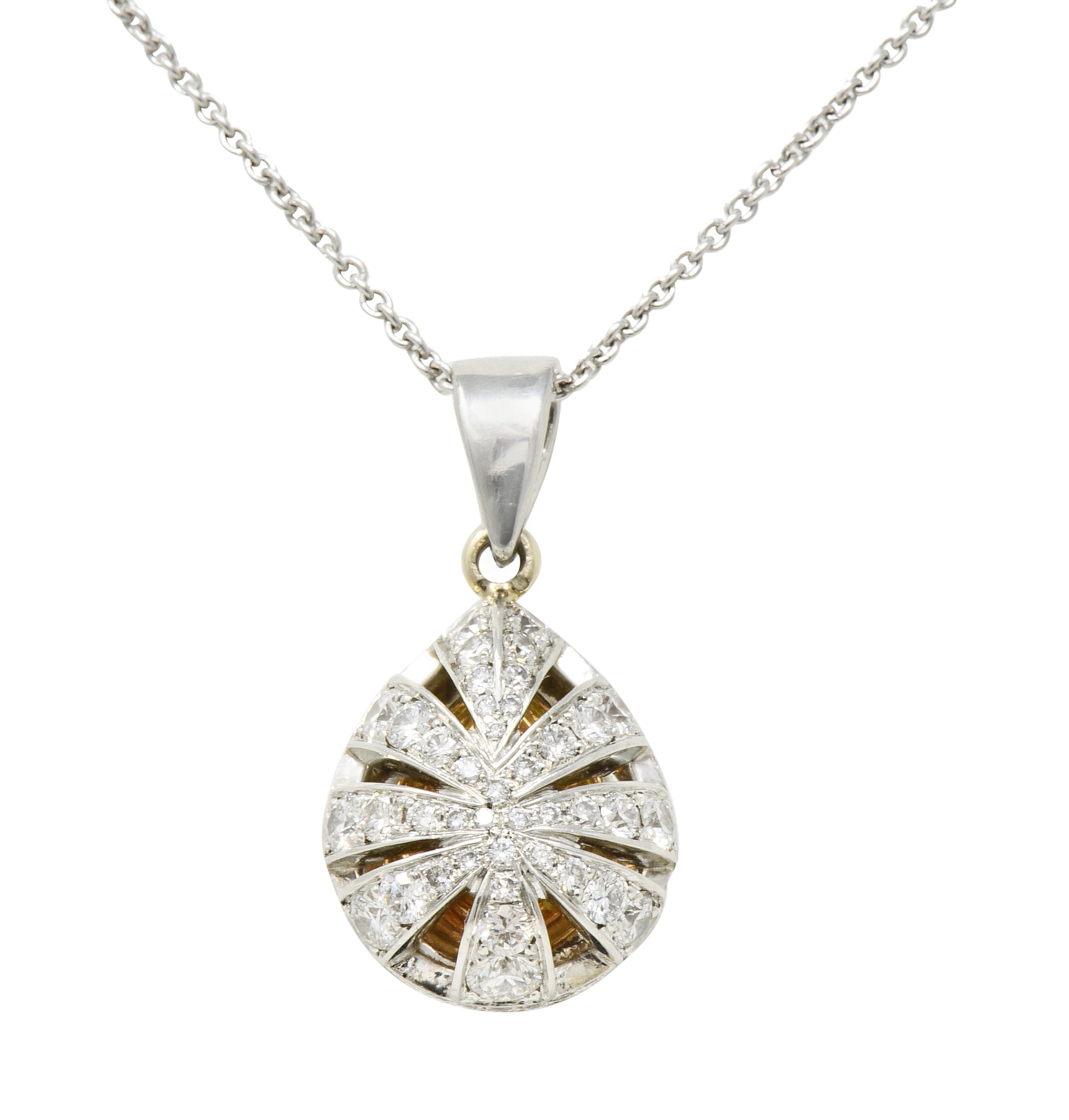 Charles Krypell Pink Sapphire Pink and White Diamond 18 Karat Two-Tone Gold Pear Drop Pendant - Wilson's Estate Jewelry