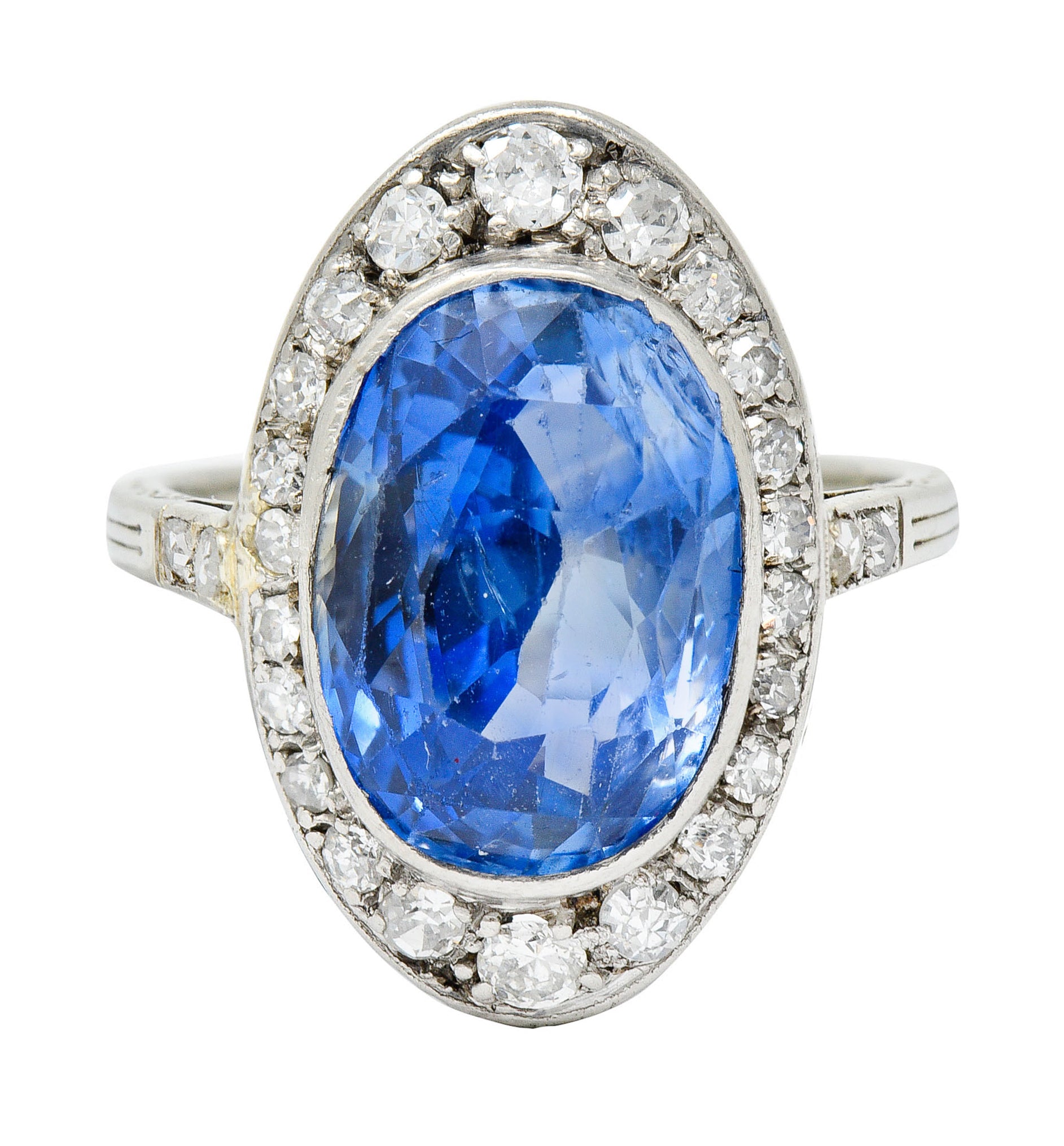 Edwardian 8.69 CTW No Heat Ceylon Sapphire Diamond 18 Karat White Gold Dinner Ring GIARing - Wilson's Estate Jewelry