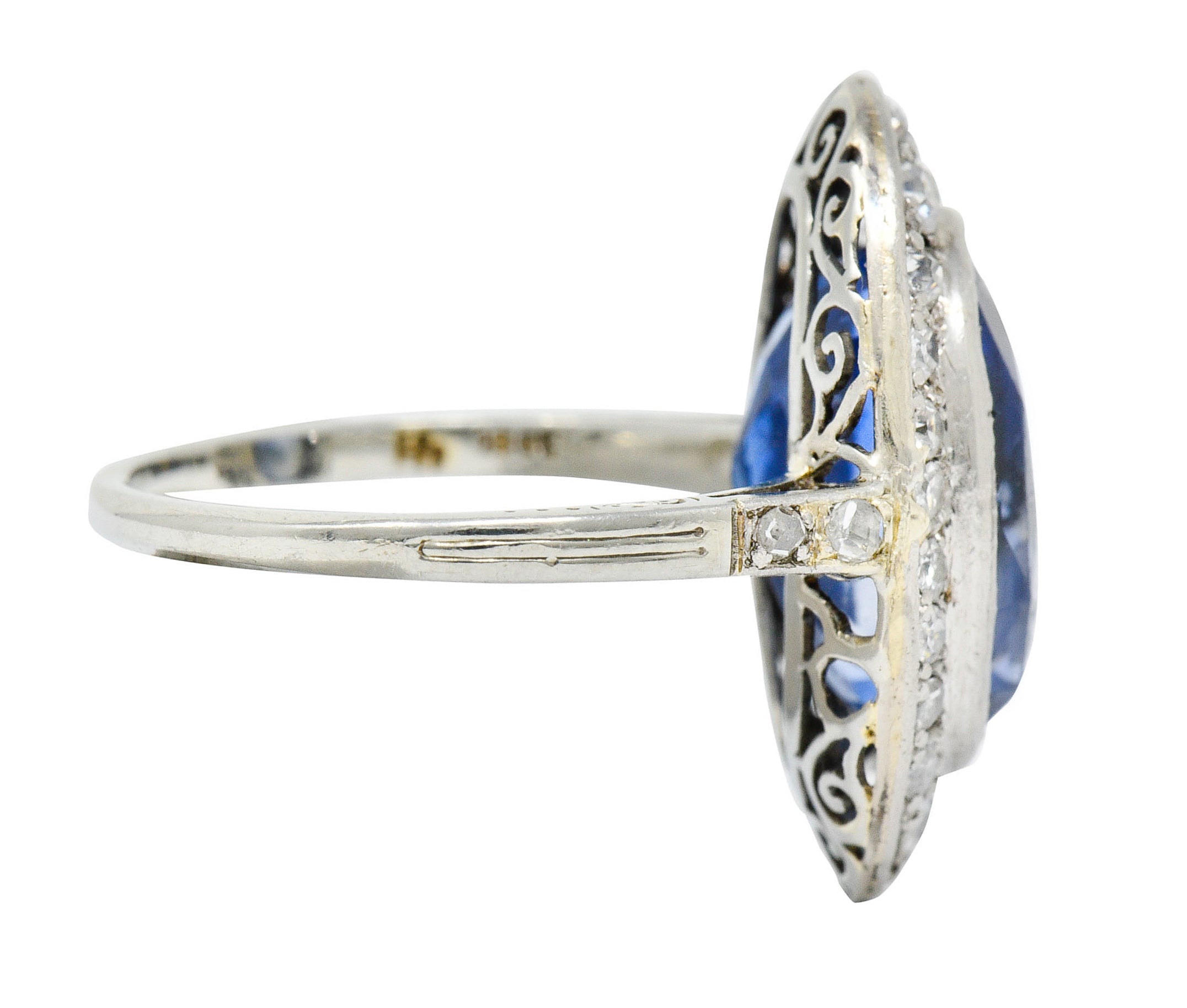 Edwardian 8.69 CTW No Heat Ceylon Sapphire Diamond 18 Karat White Gold Dinner Ring GIARing - Wilson's Estate Jewelry