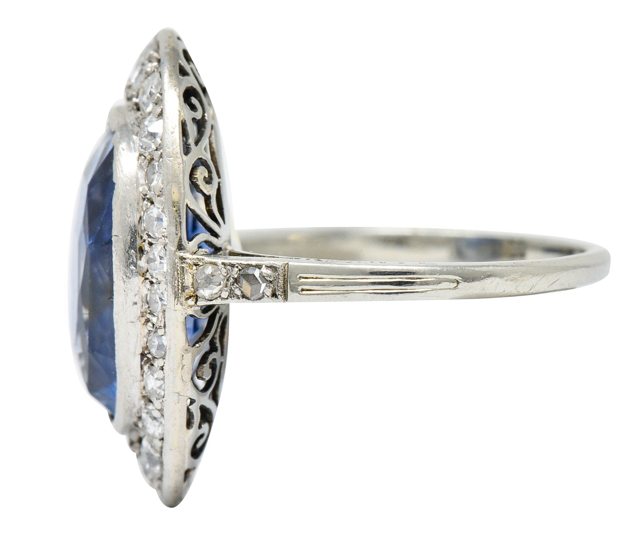 Edwardian 8.69 CTW No Heat Ceylon Sapphire Diamond 18 Karat White Gold Dinner Ring GIARing - Wilson's Estate Jewelry