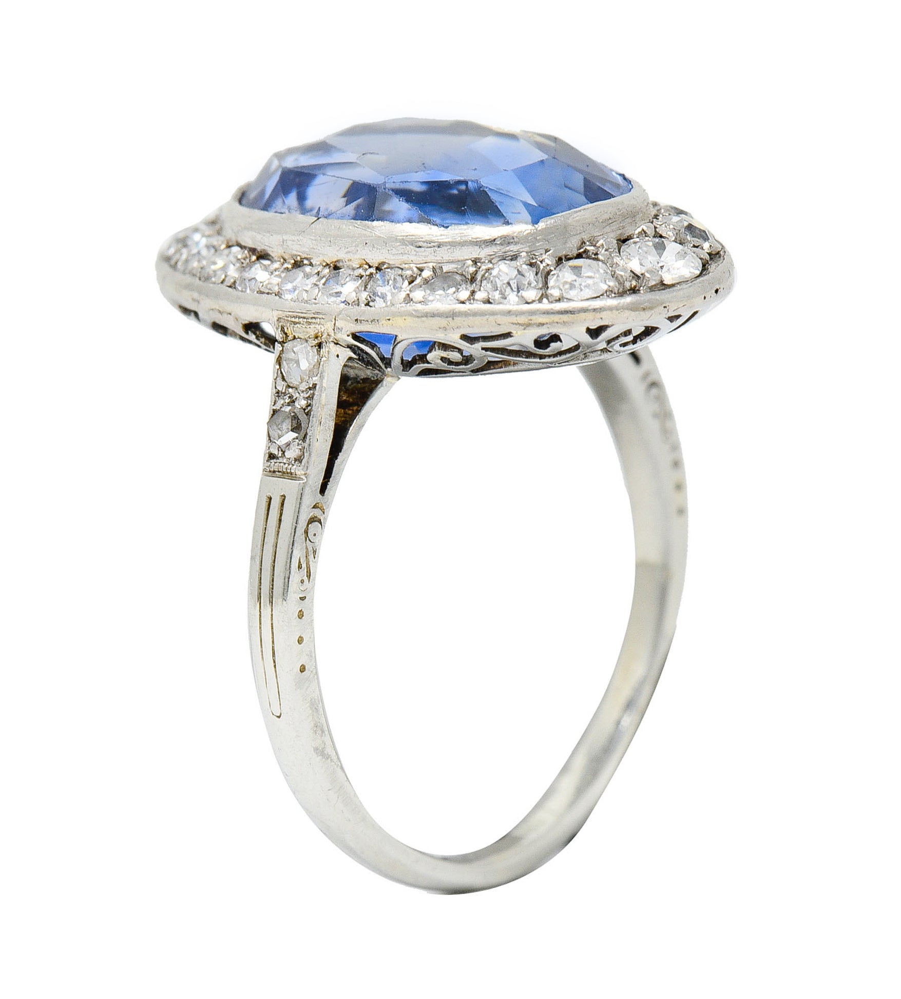 Edwardian 8.69 CTW No Heat Ceylon Sapphire Diamond 18 Karat White Gold Dinner Ring GIARing - Wilson's Estate Jewelry