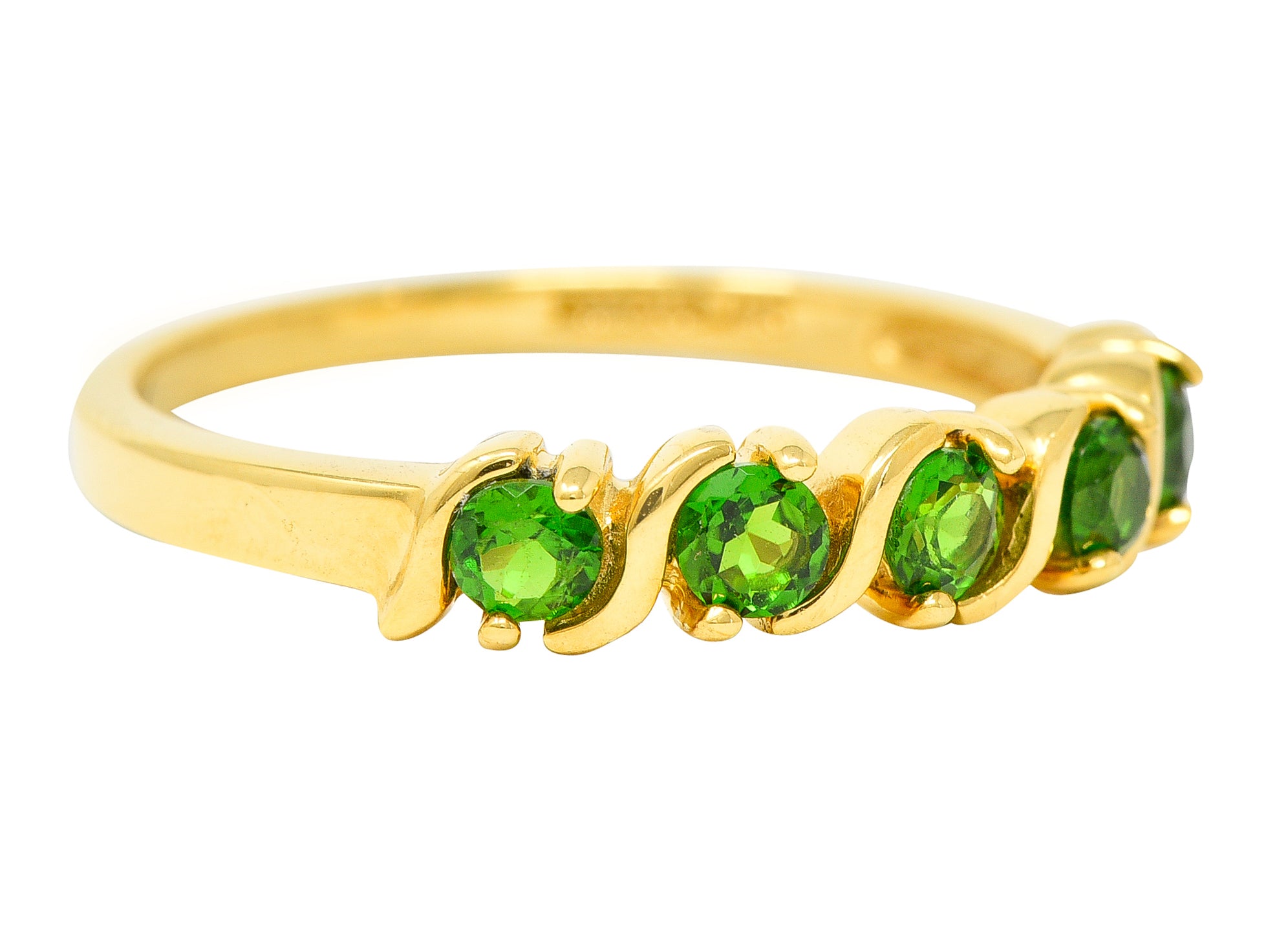 Vintage Tsavorite Garnet 14 Karat Yellow Gold Wave Band Ring Wilson's Estate Jewelry