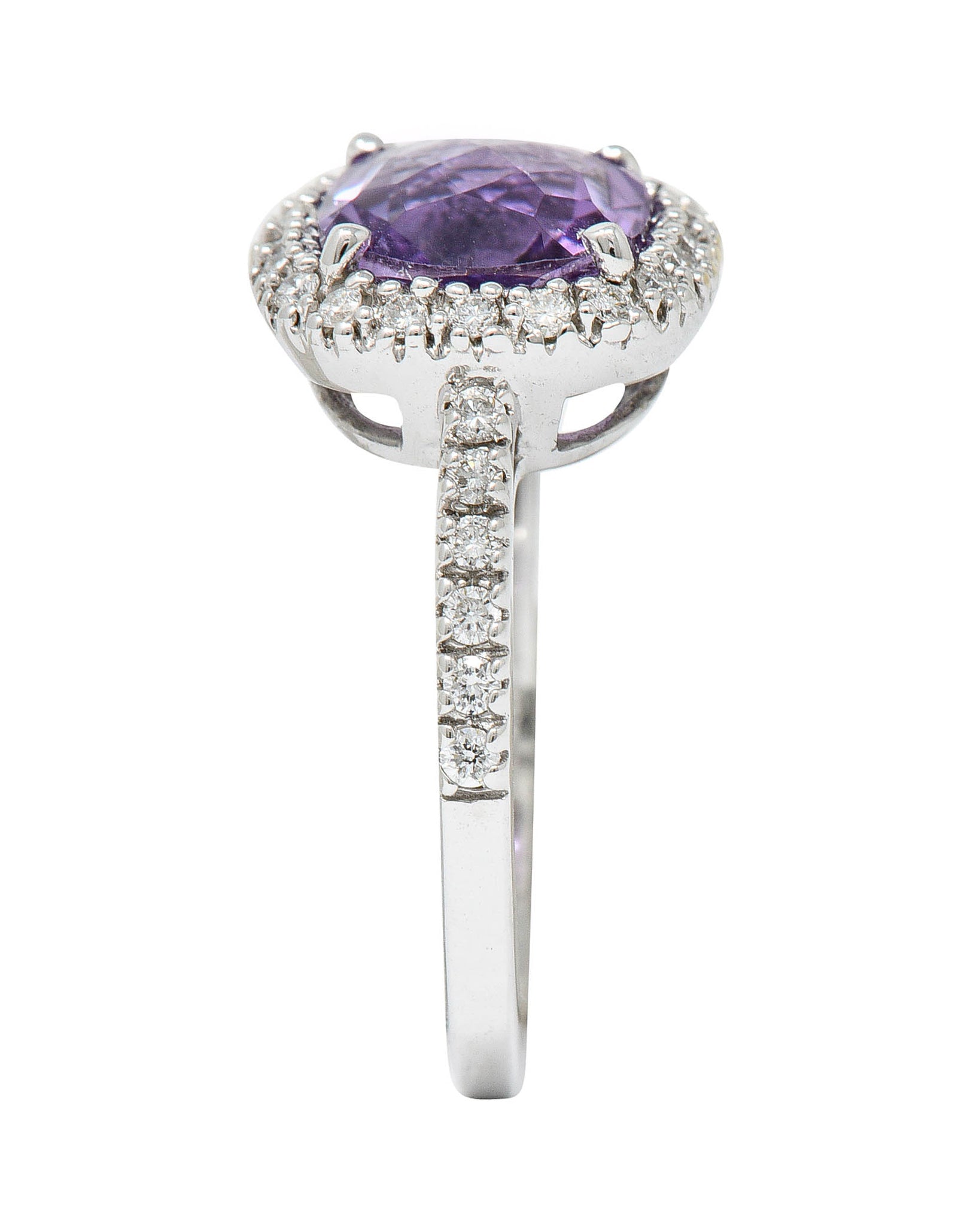 Checkerboard Amethyst Diamond Halo 18 Karat White Gold Gemstone RingRing - Wilson's Estate Jewelry