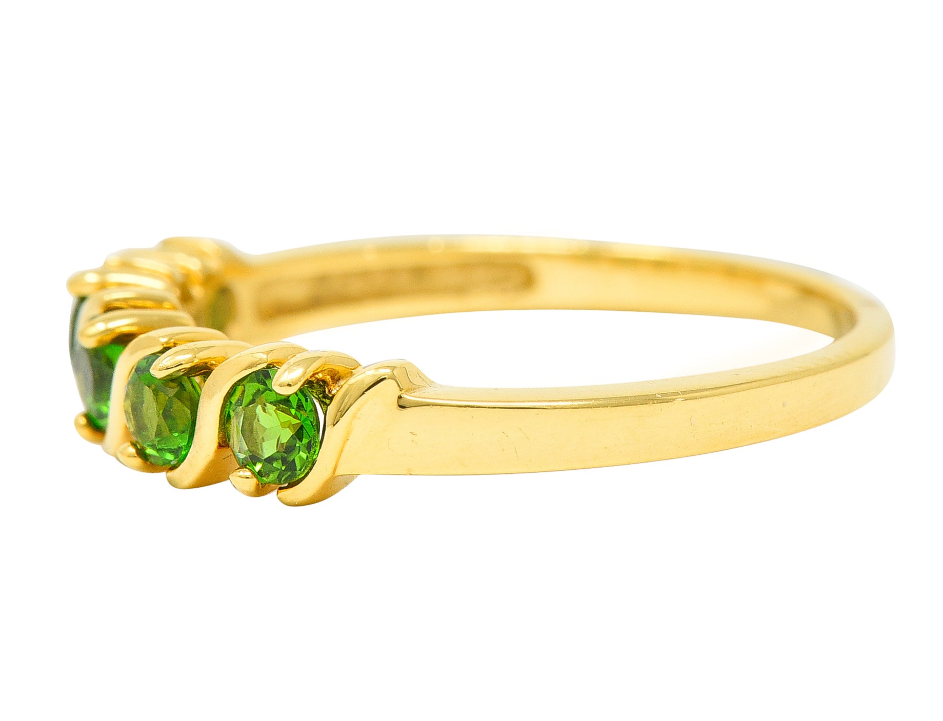 Vintage Tsavorite Garnet 14 Karat Yellow Gold Wave Band Ring Wilson's Estate Jewelry