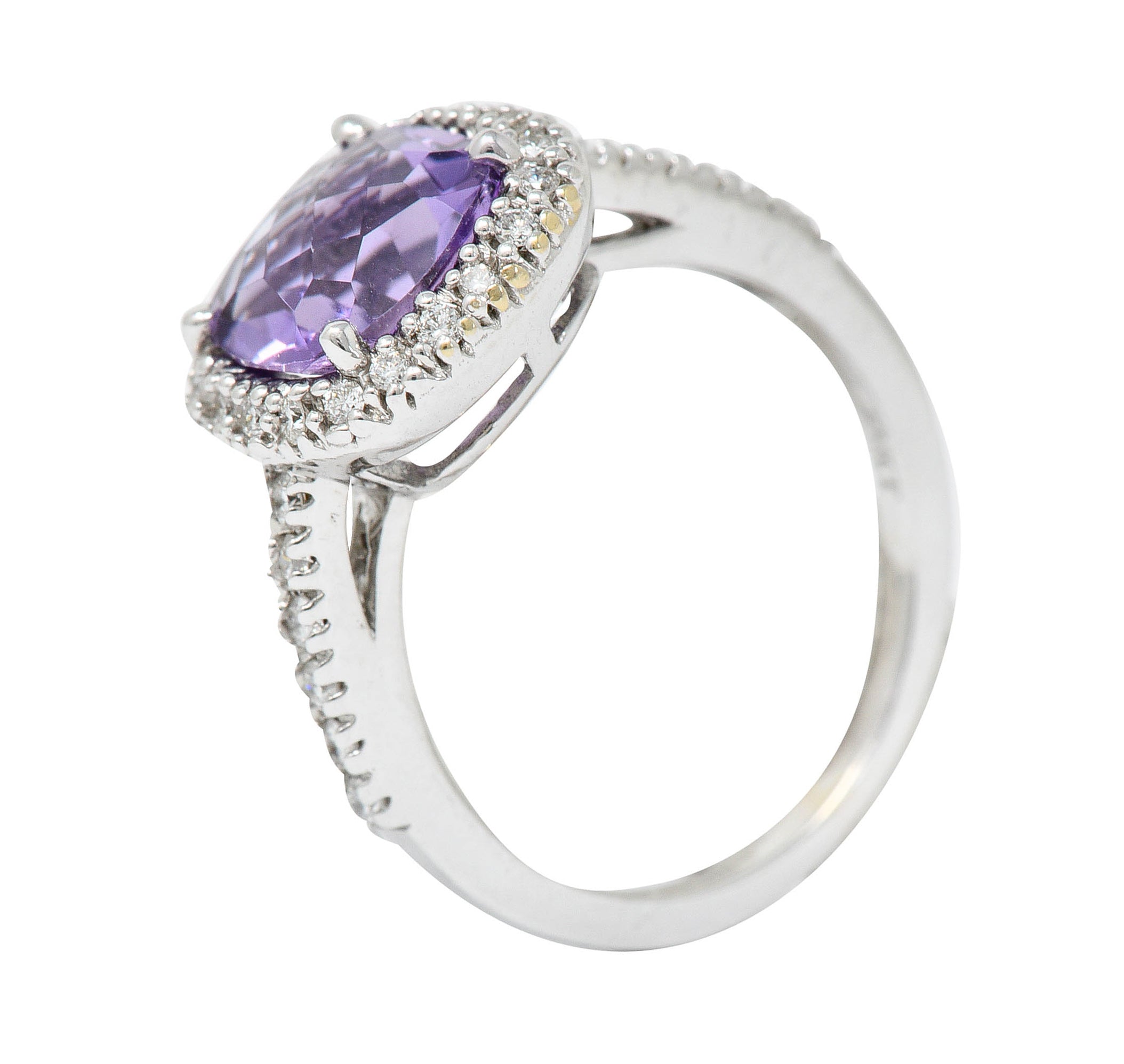 Checkerboard Amethyst Diamond Halo 18 Karat White Gold Gemstone RingRing - Wilson's Estate Jewelry