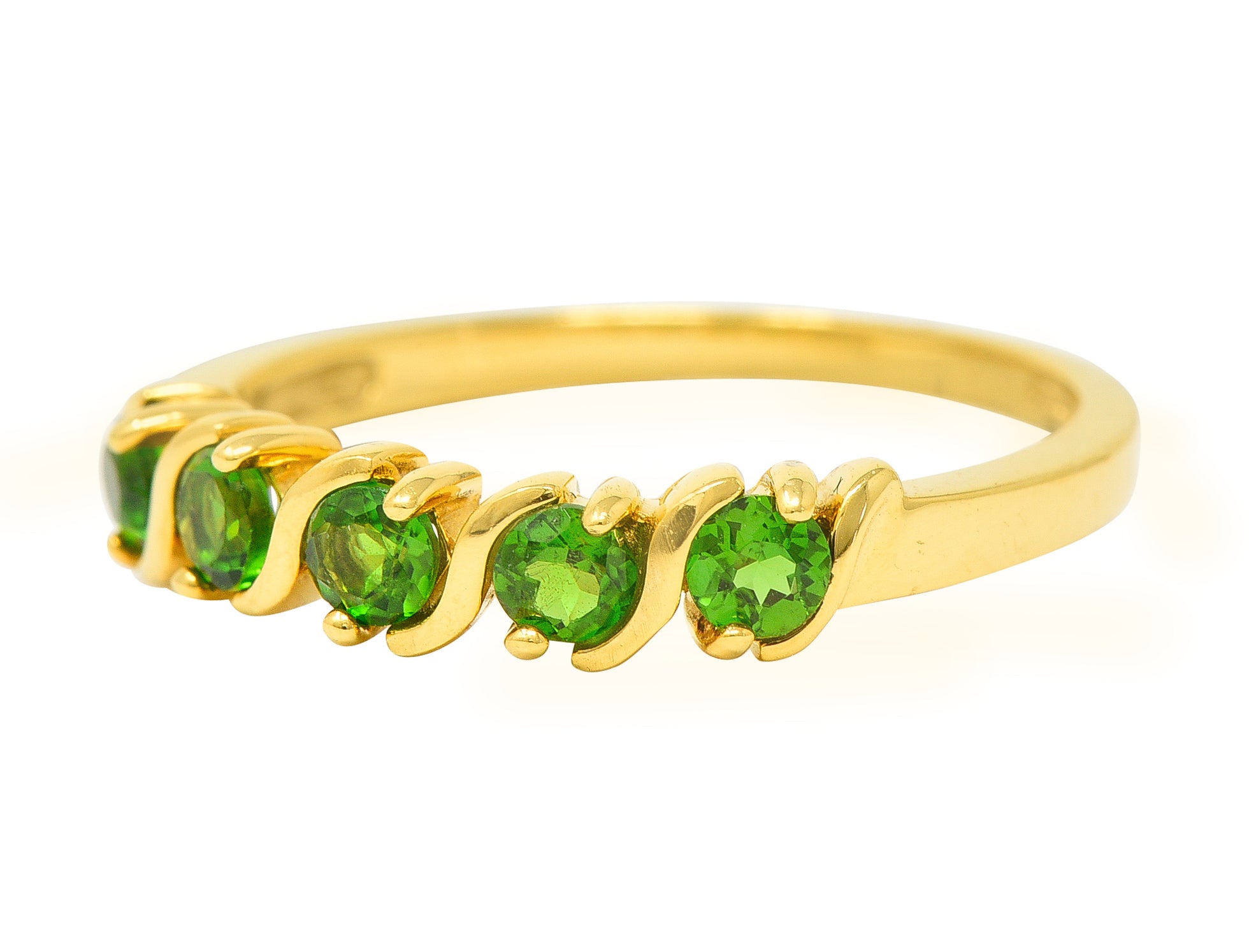 Vintage Tsavorite Garnet 14 Karat Yellow Gold Wave Band Ring Wilson's Estate Jewelry