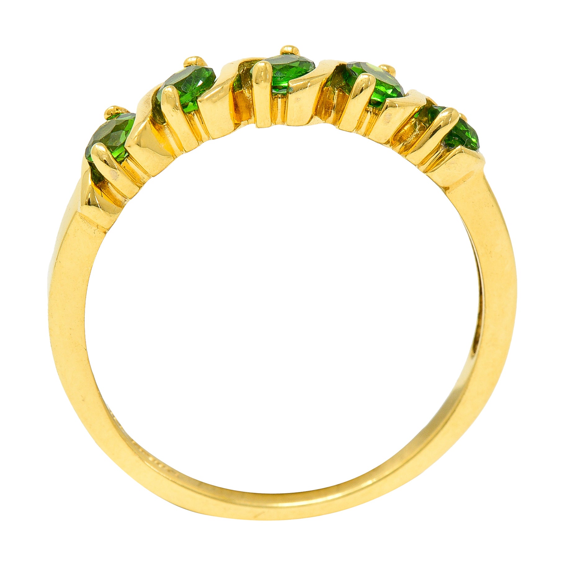 Vintage Tsavorite Garnet 14 Karat Yellow Gold Wave Band Ring Wilson's Estate Jewelry