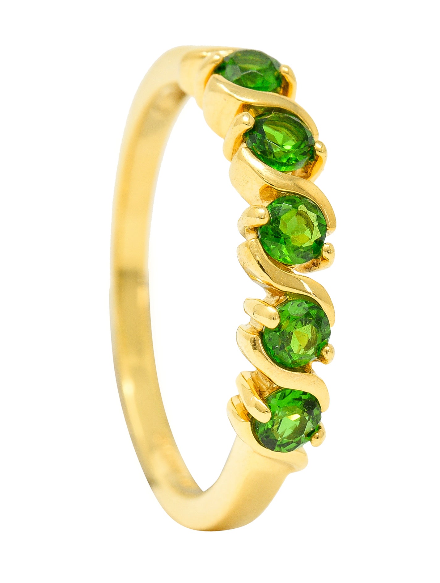 Vintage Tsavorite Garnet 14 Karat Yellow Gold Wave Band Ring Wilson's Estate Jewelry