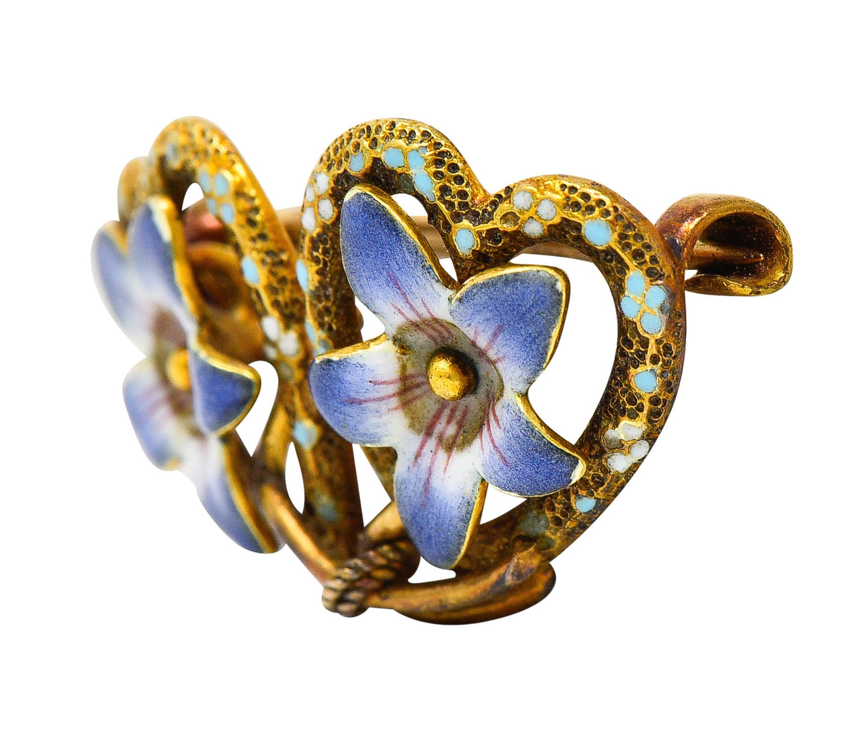 Krementz Art Nouveau Enamel 14 Karat Gold Double Floral Heart BroochBrooch - Wilson's Estate Jewelry