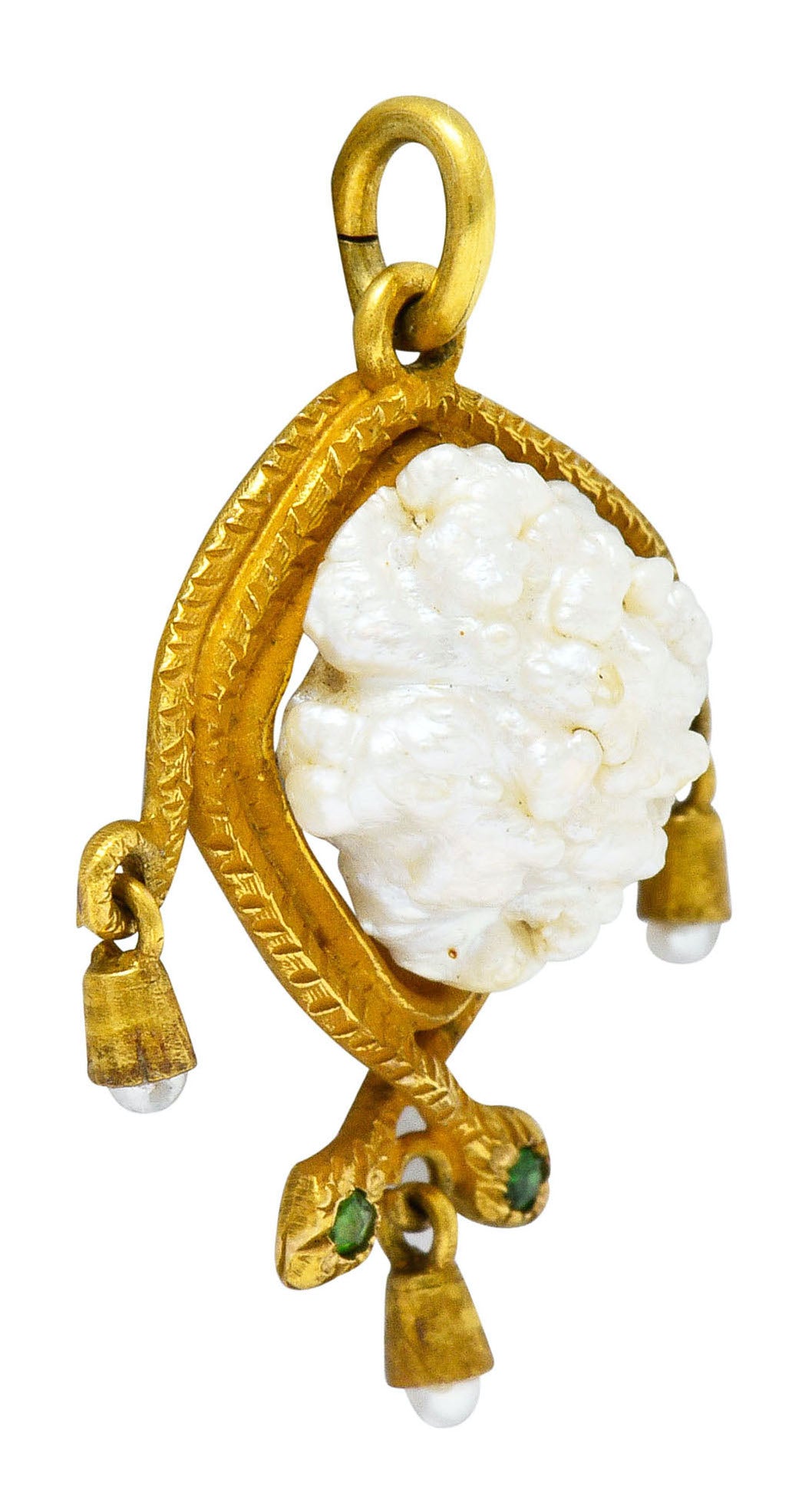 Victorian Baroque Pearl Demantoid Garnet 18 Karat Gold Snake Pendant Charmcharm - Wilson's Estate Jewelry