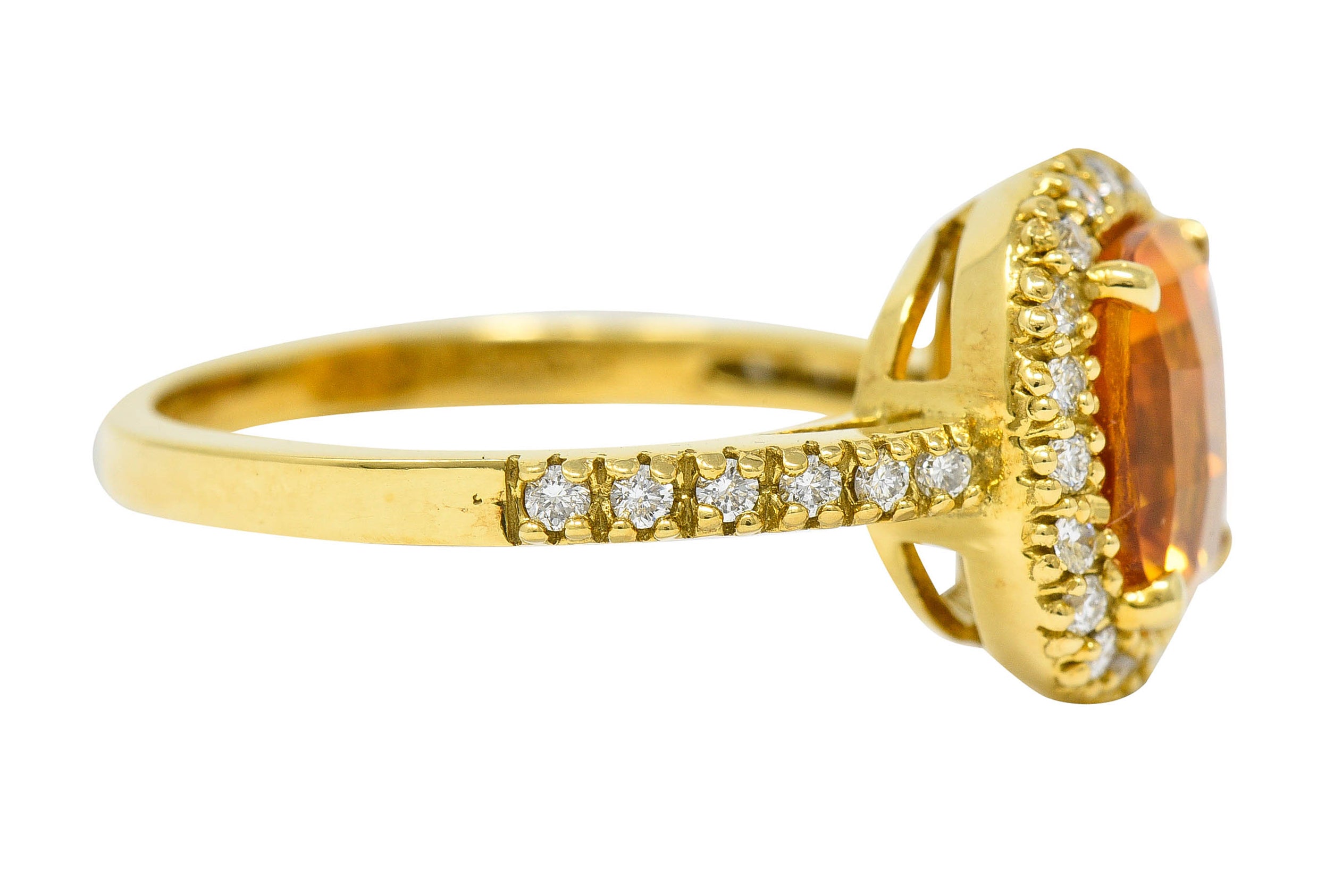 Checkerboard Citrine Diamond Halo 18 Karat Gold Gemstone RingRing - Wilson's Estate Jewelry