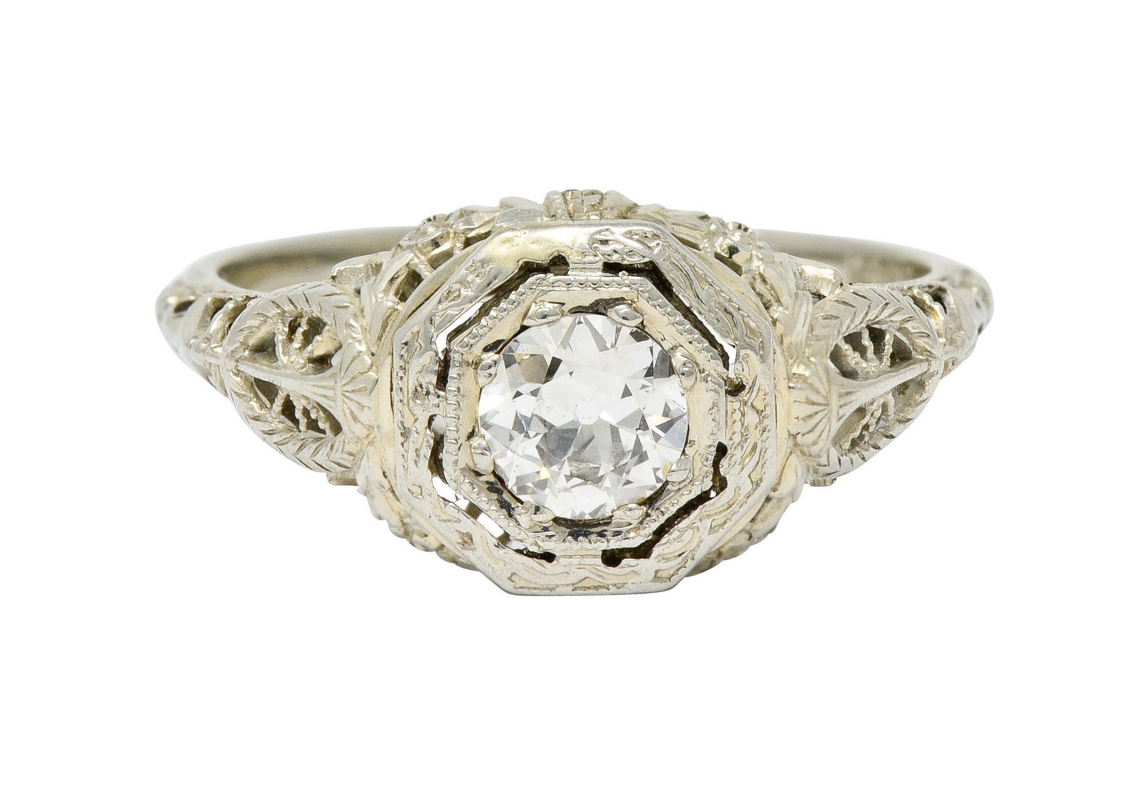 Edwardian 0.47 CTW Diamond 18 Karat White Gold Octagonal Engagement RingRing - Wilson's Estate Jewelry