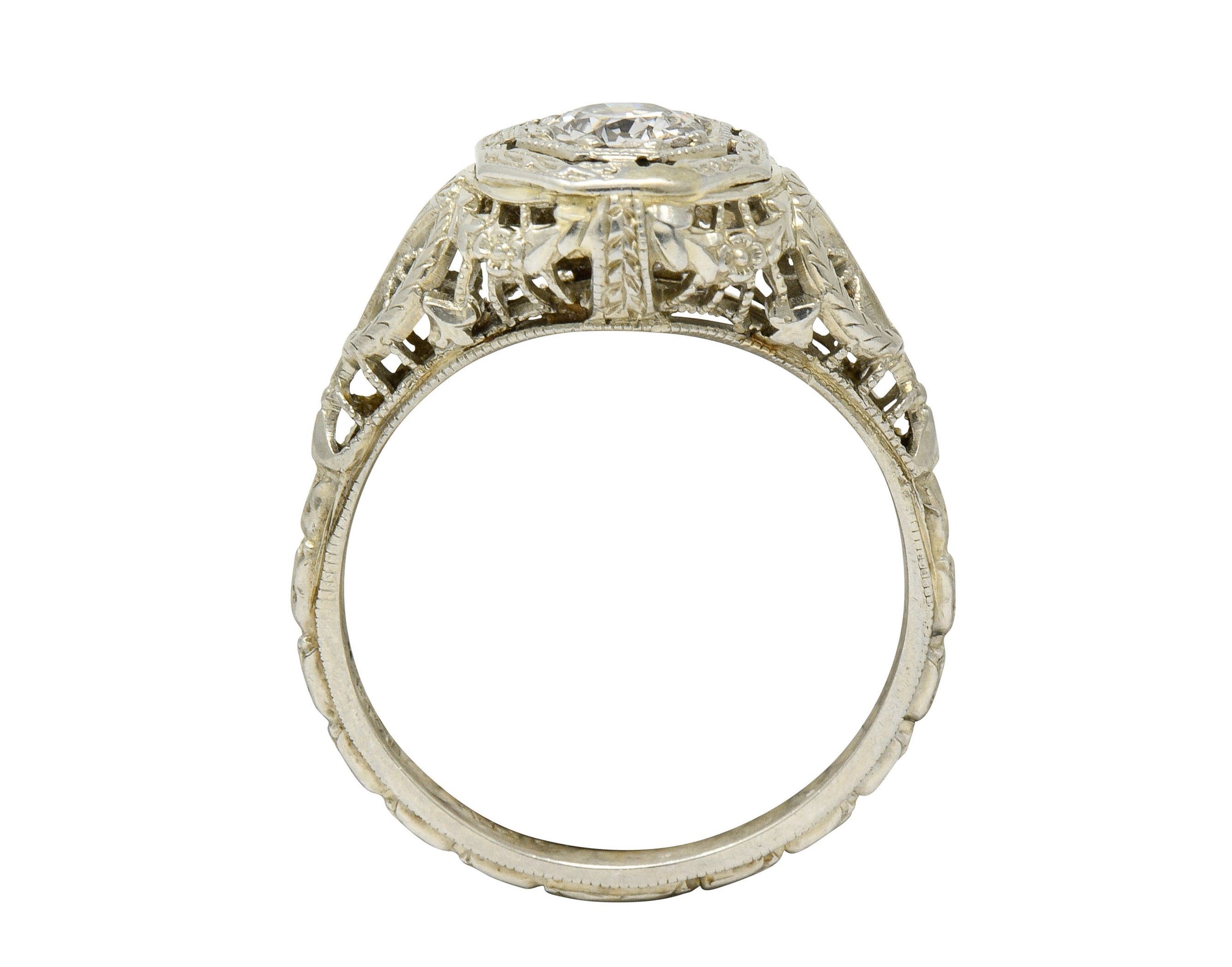 Edwardian 0.47 CTW Diamond 18 Karat White Gold Octagonal Engagement RingRing - Wilson's Estate Jewelry