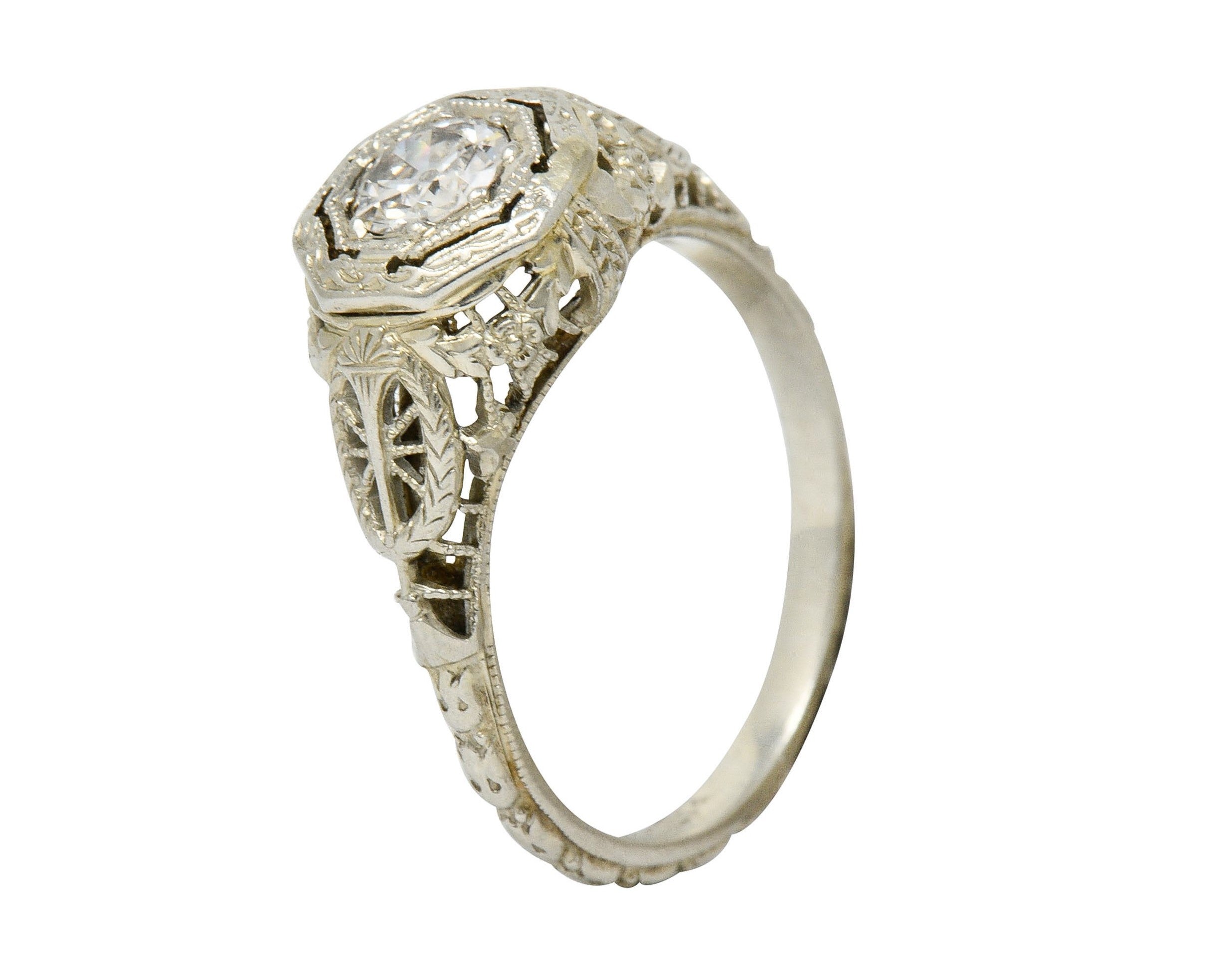 Edwardian 0.47 CTW Diamond 18 Karat White Gold Octagonal Engagement RingRing - Wilson's Estate Jewelry