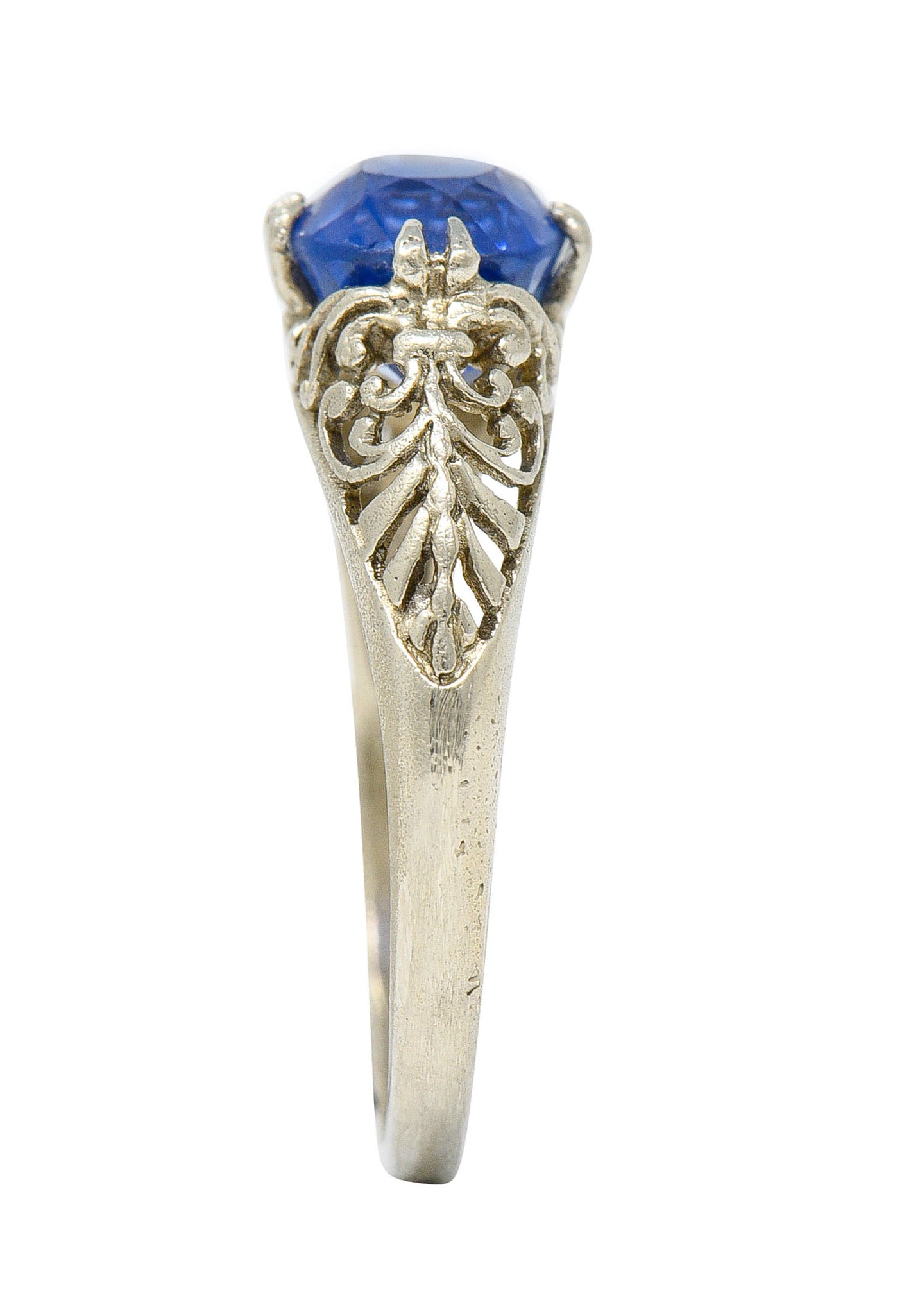 Art Deco 1.90 CTW Sapphire 14 Karat White Gold Scrolled Foliate RingRing - Wilson's Estate Jewelry