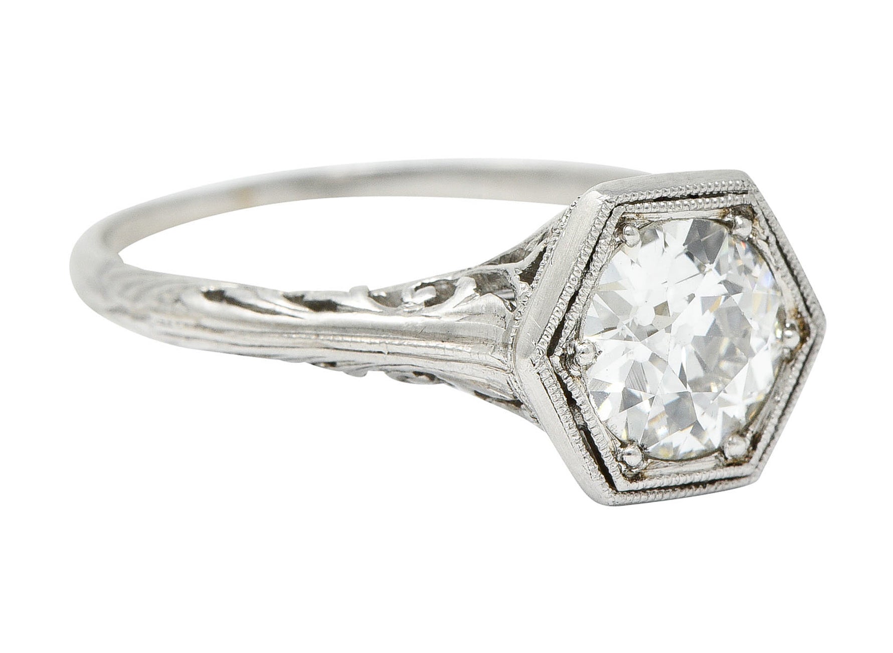 Early Art Deco 0.91 CTW Diamond Platinum Hexagonal Engagement RingRing - Wilson's Estate Jewelry