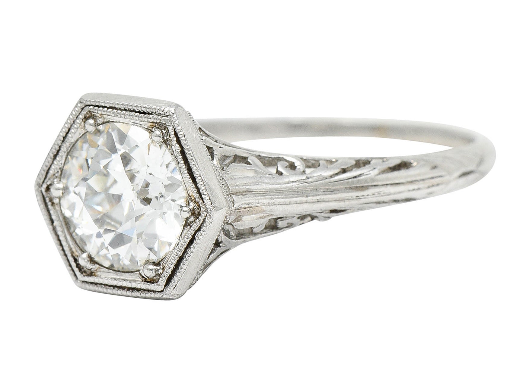 Early Art Deco 0.91 CTW Diamond Platinum Hexagonal Engagement RingRing - Wilson's Estate Jewelry