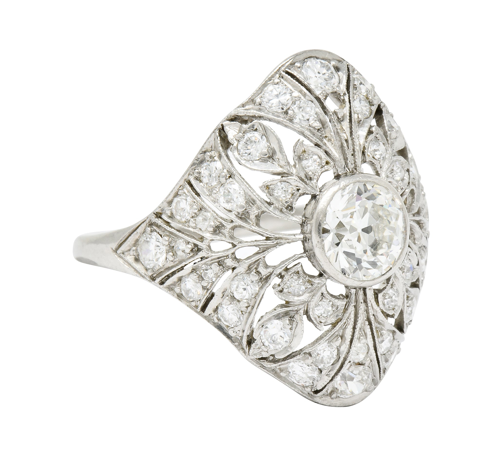 Edwardian 1.70 CTW Diamond Platinum Foliate Dinner Ring - Wilson's Estate Jewelry